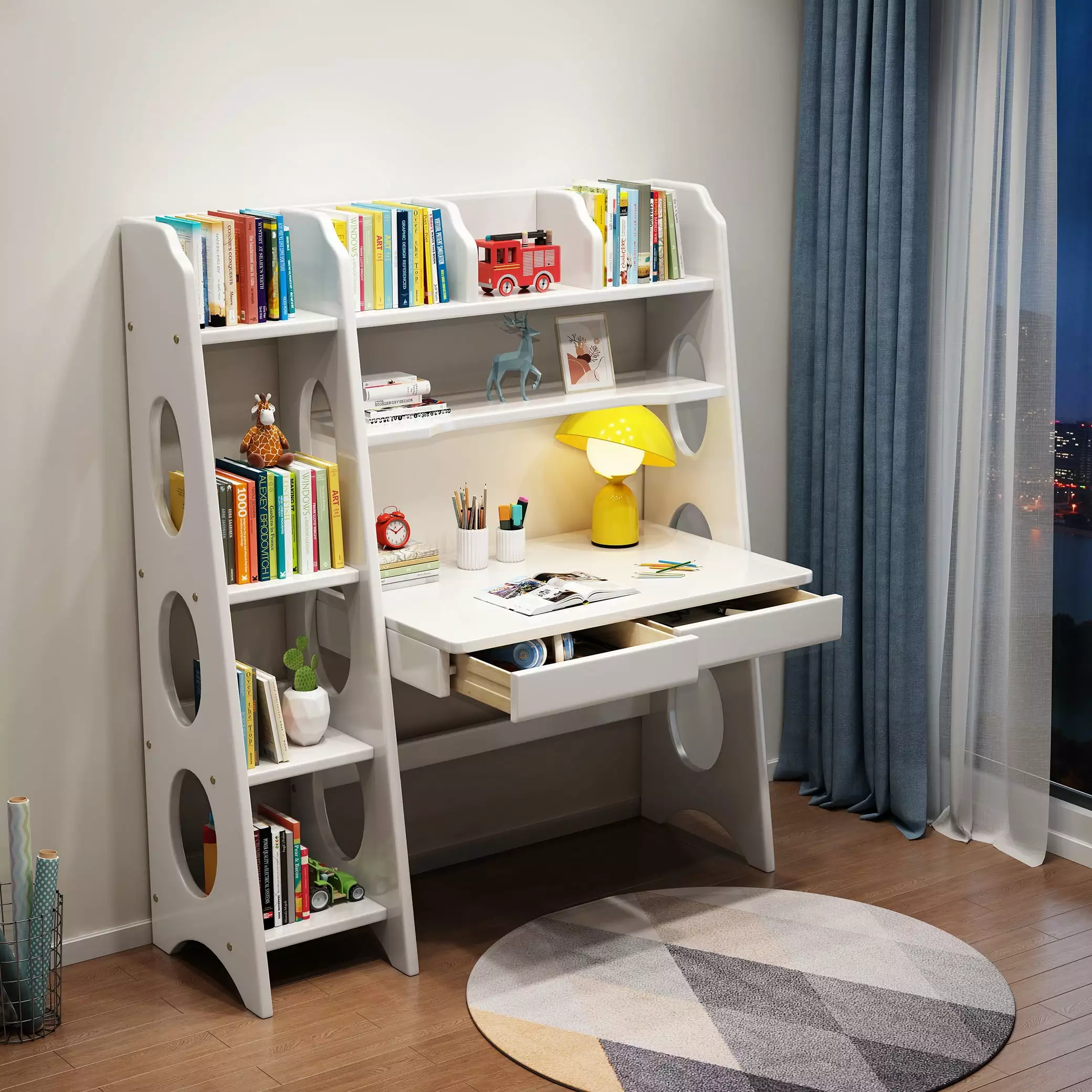 BALANBO Kids Table Kids Desk Drawer and Bookshelf Wooden Children's Media Desk Student's Study Computer Workstation and Wr...