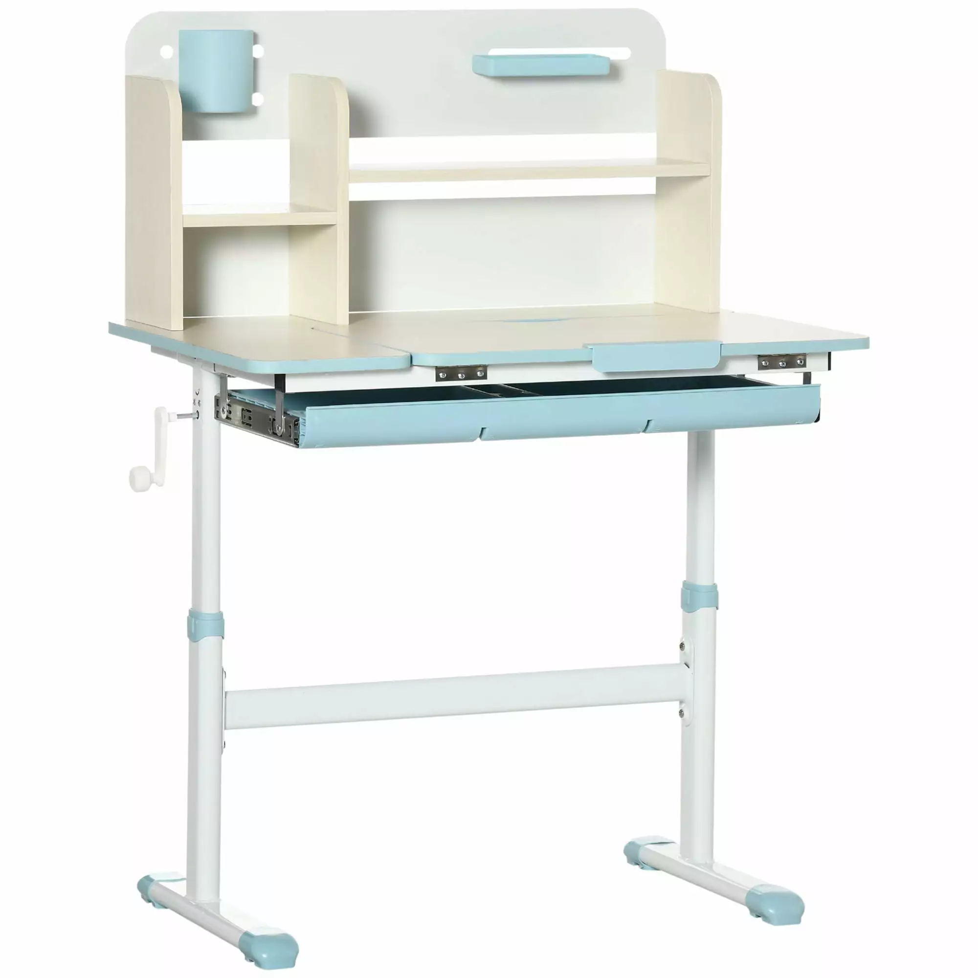 Huracan Height Adjustable Wooden Kids Study Desk Tilt Desktop Drawer Storage Shelf and Pen Holder Blue