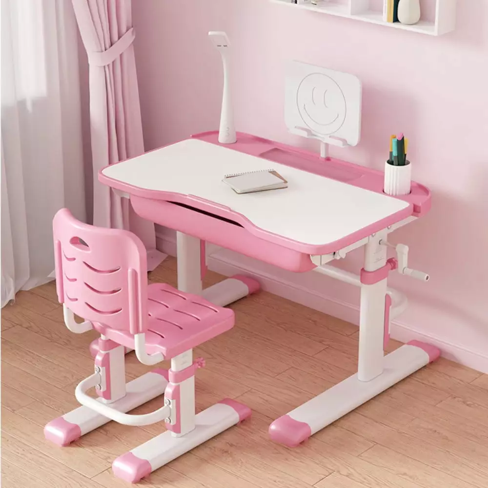 Kids Study Desk and Chair Set Height Adjustable. Ergonomic Children Study Table Tilt Desktop. School Workstation Writing P...