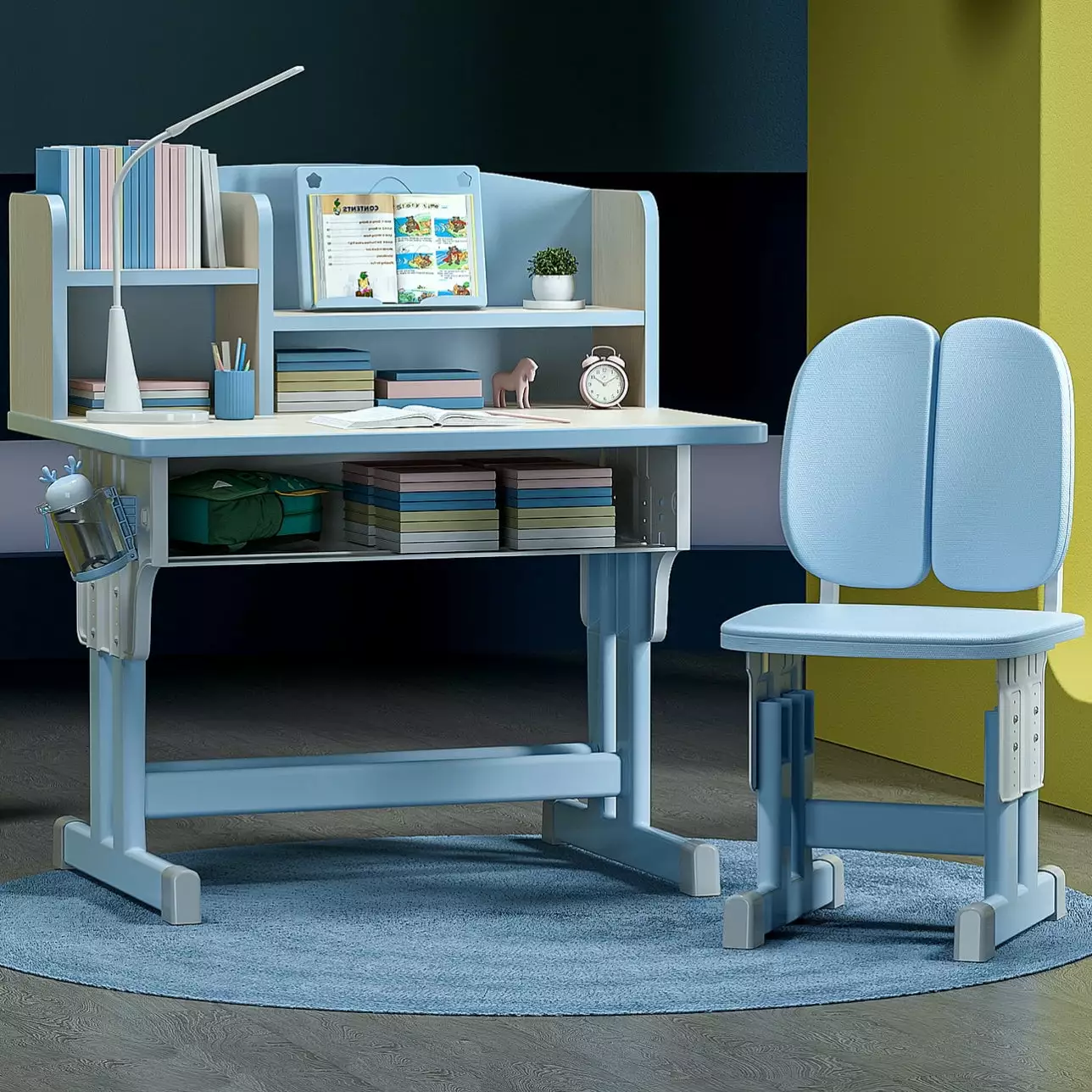 LYHOE Kids Study Desk and Chair Set Height Adjustable. Children Writing Table Grow Kids Computer Office Desk School Workst...