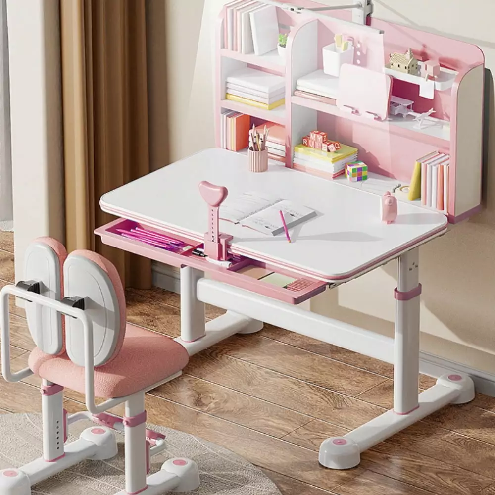 LYHOE Practical Kids Desk and Chair Set. Height Adjustable Ergonomic Children School Writing Study Table Girls Tilt Deskto...