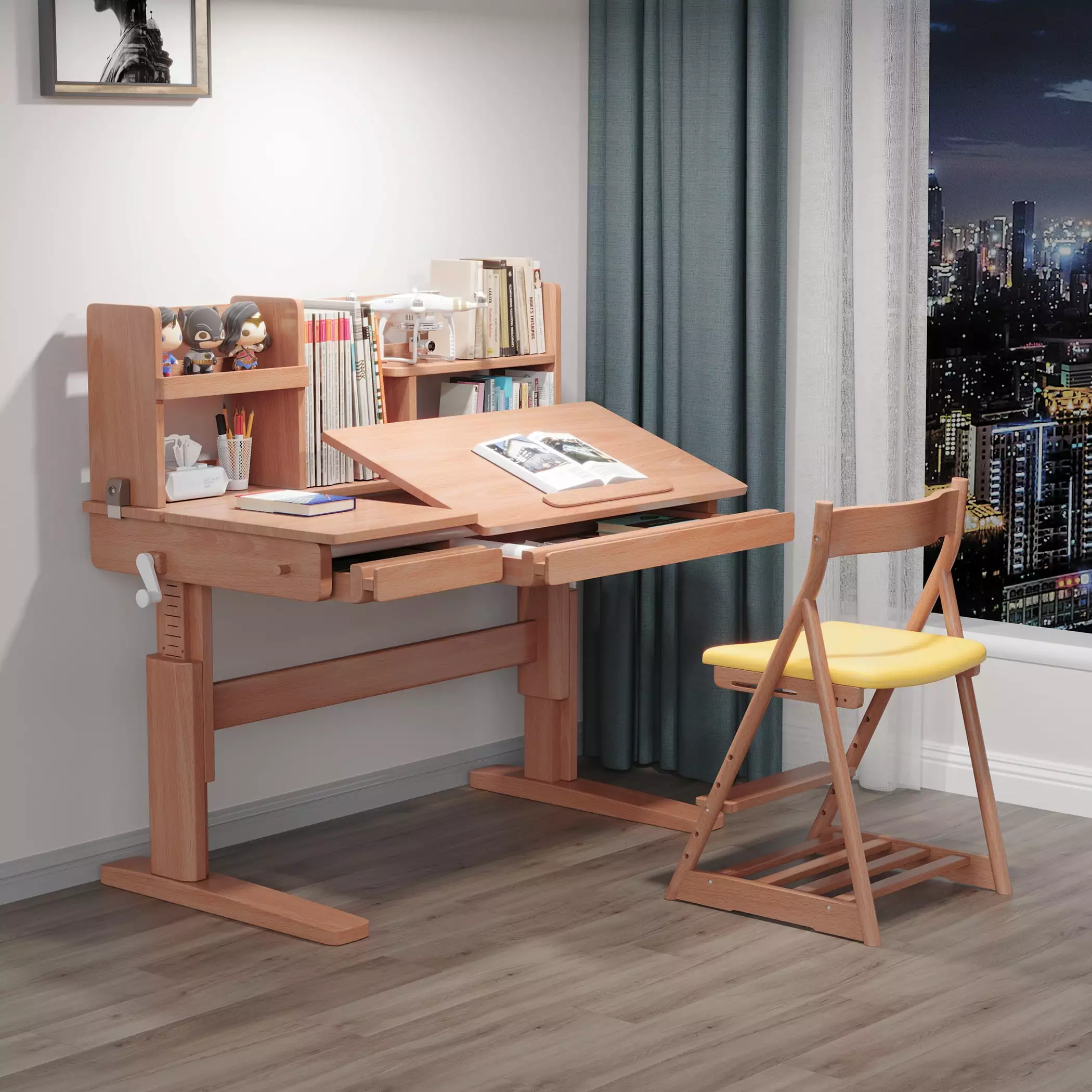 WILK Ergonomic Kids Desk Adjustable Height and Tilted Desktop Beech