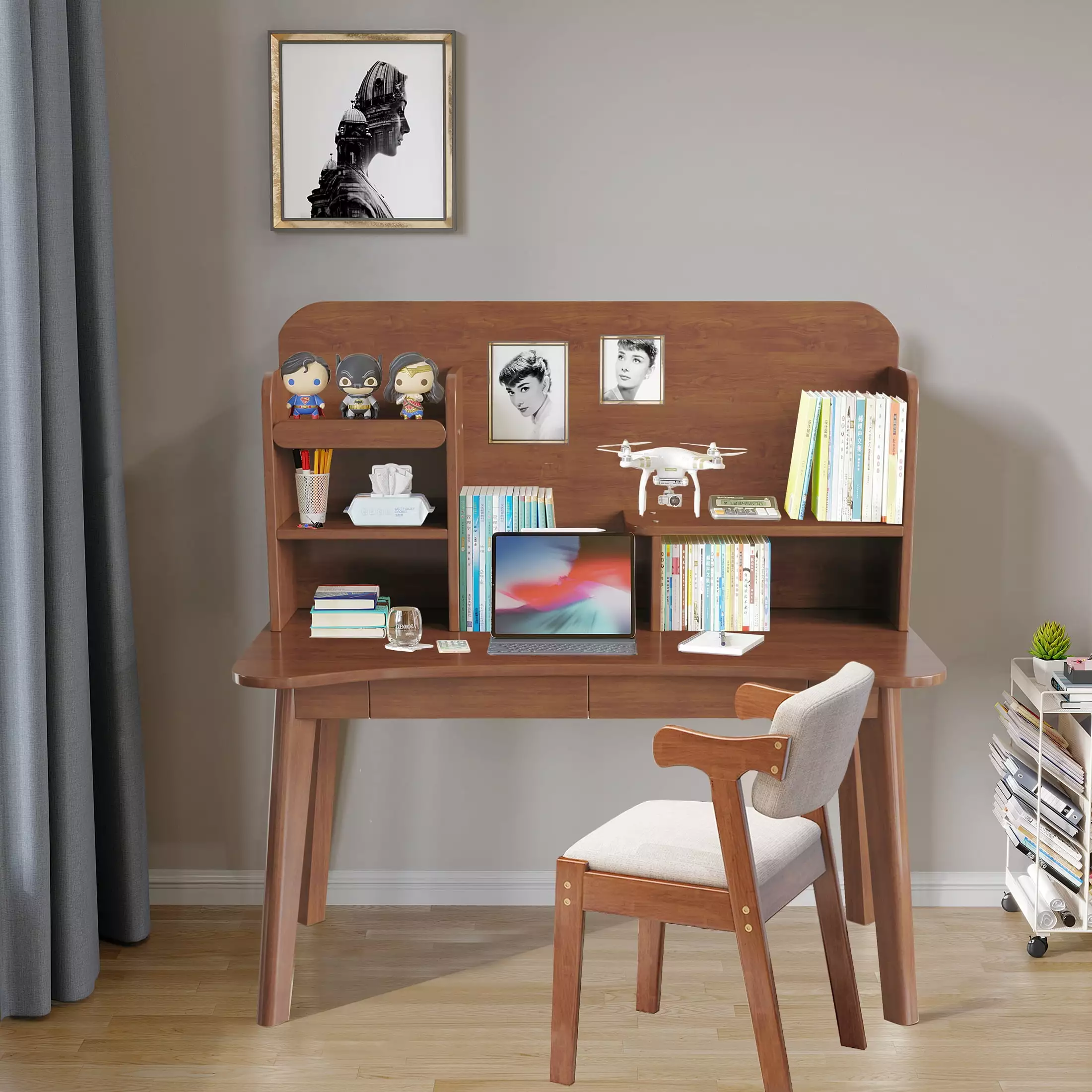 BALANBO Kids Desk and Chair Set - Wooden Study Desk Bookshelf and Drawers Children Ages 3+