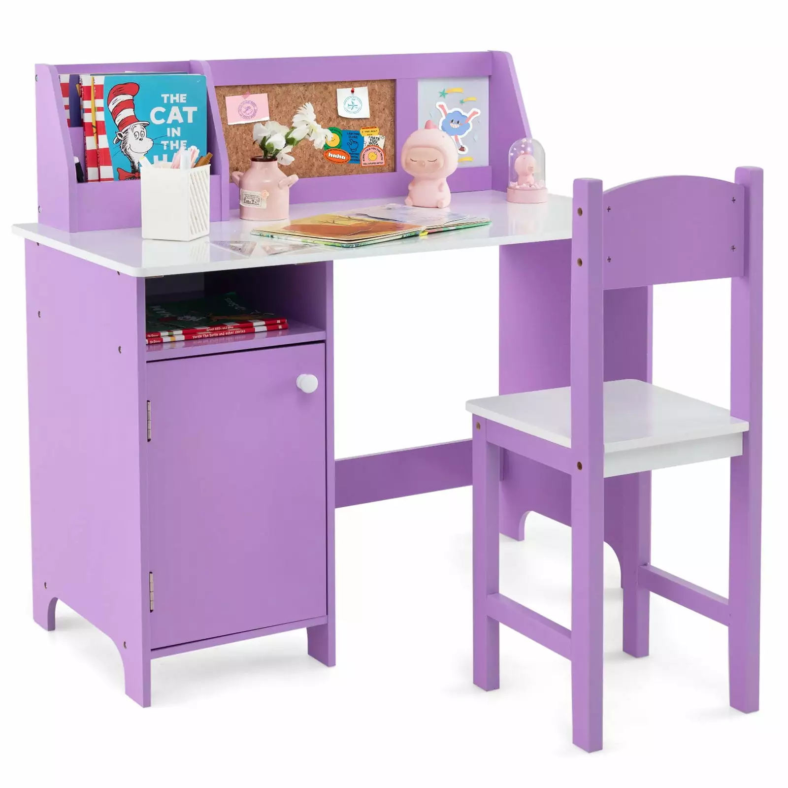 Infans Kids Study Desk Chair Children Table & Chair Set Whiteboard Purple
