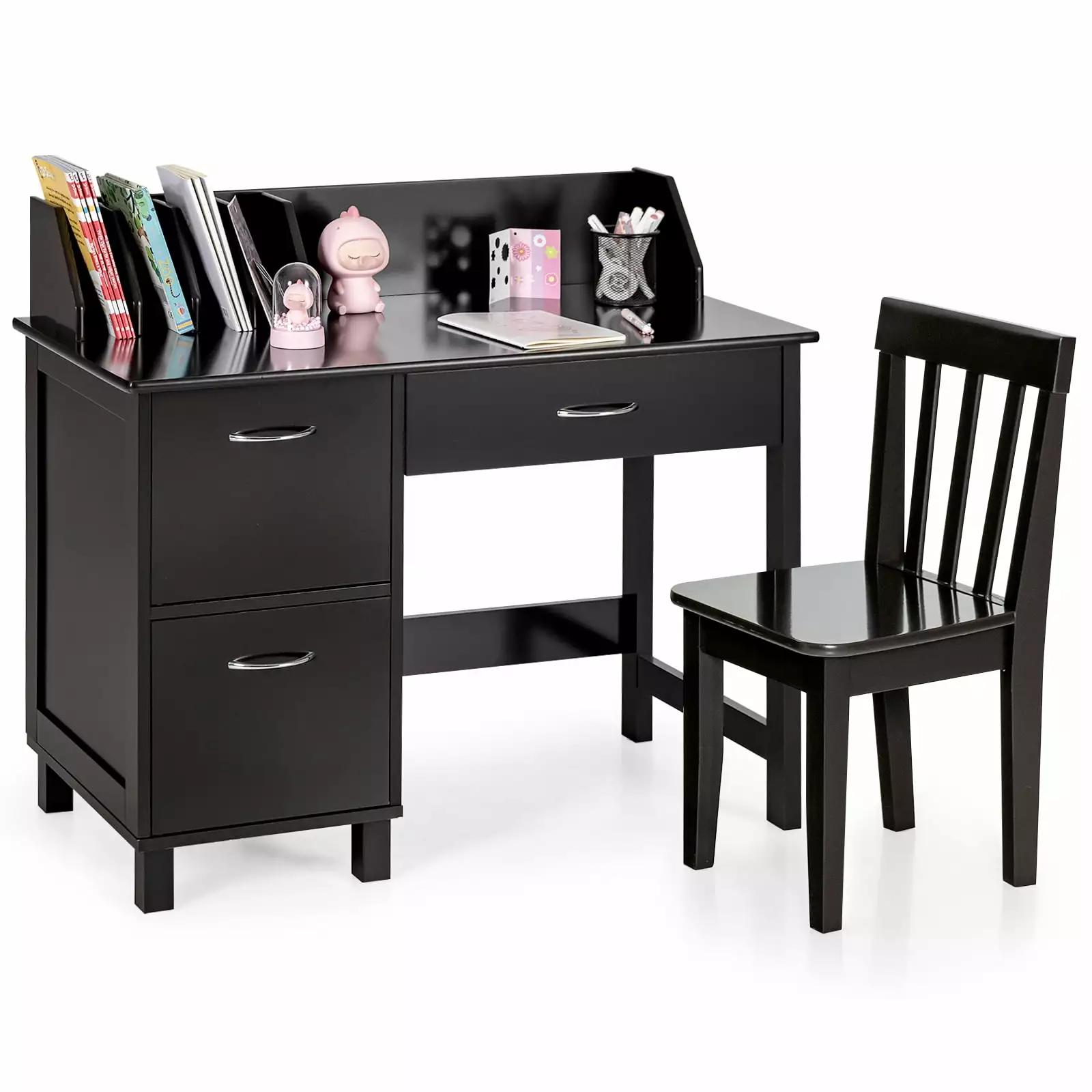 Infans Kids Wooden Study Desk & Chair Set Drawer Storage Cabinet