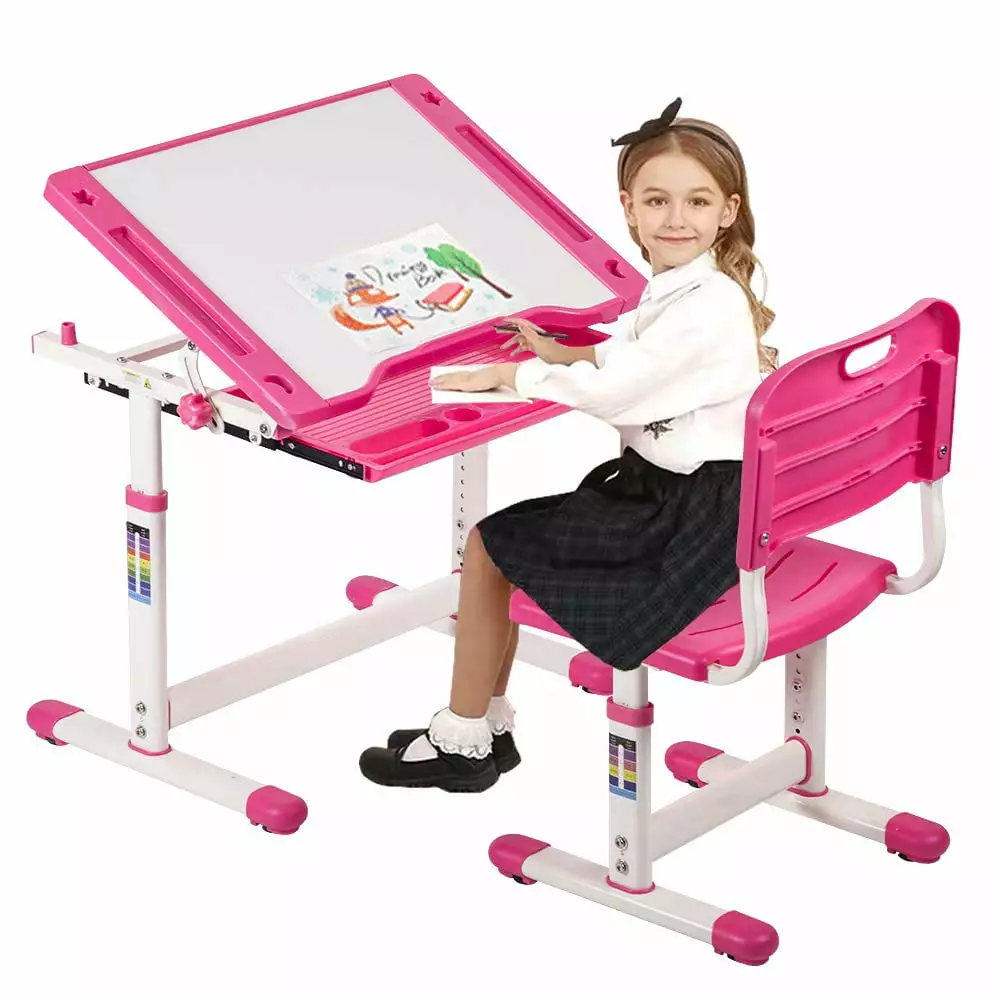 Kids Desk and Chair Set - Adjustable Height Ergonomic Study Table Storage Drawer Ages 3-10 NiamVelo
