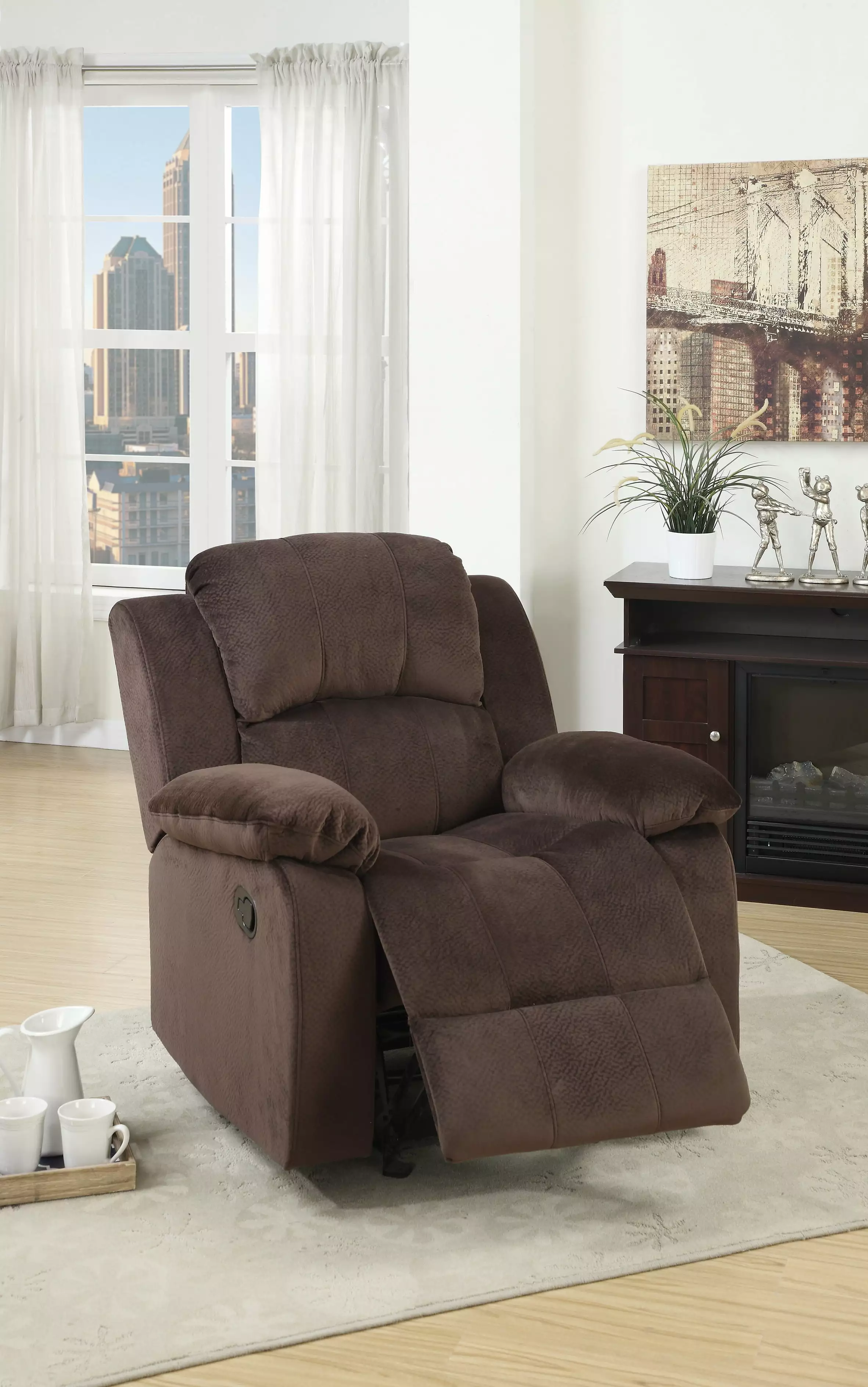 Motion Recliner Chair Chocolate Padded Suede Upholstery and Metal Mechanism Ghislaine