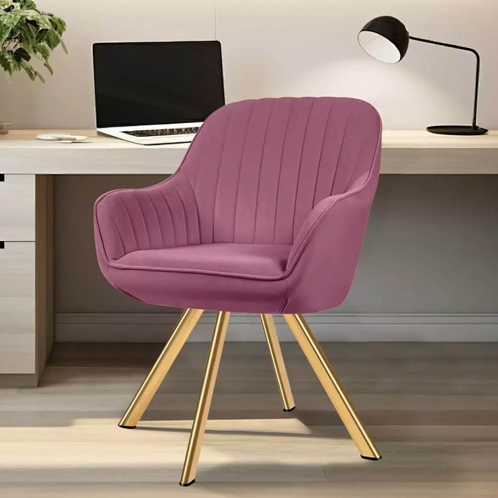 JUSTLET Pink 360 Degree Swivel Accent Chair Gold Metal Legs