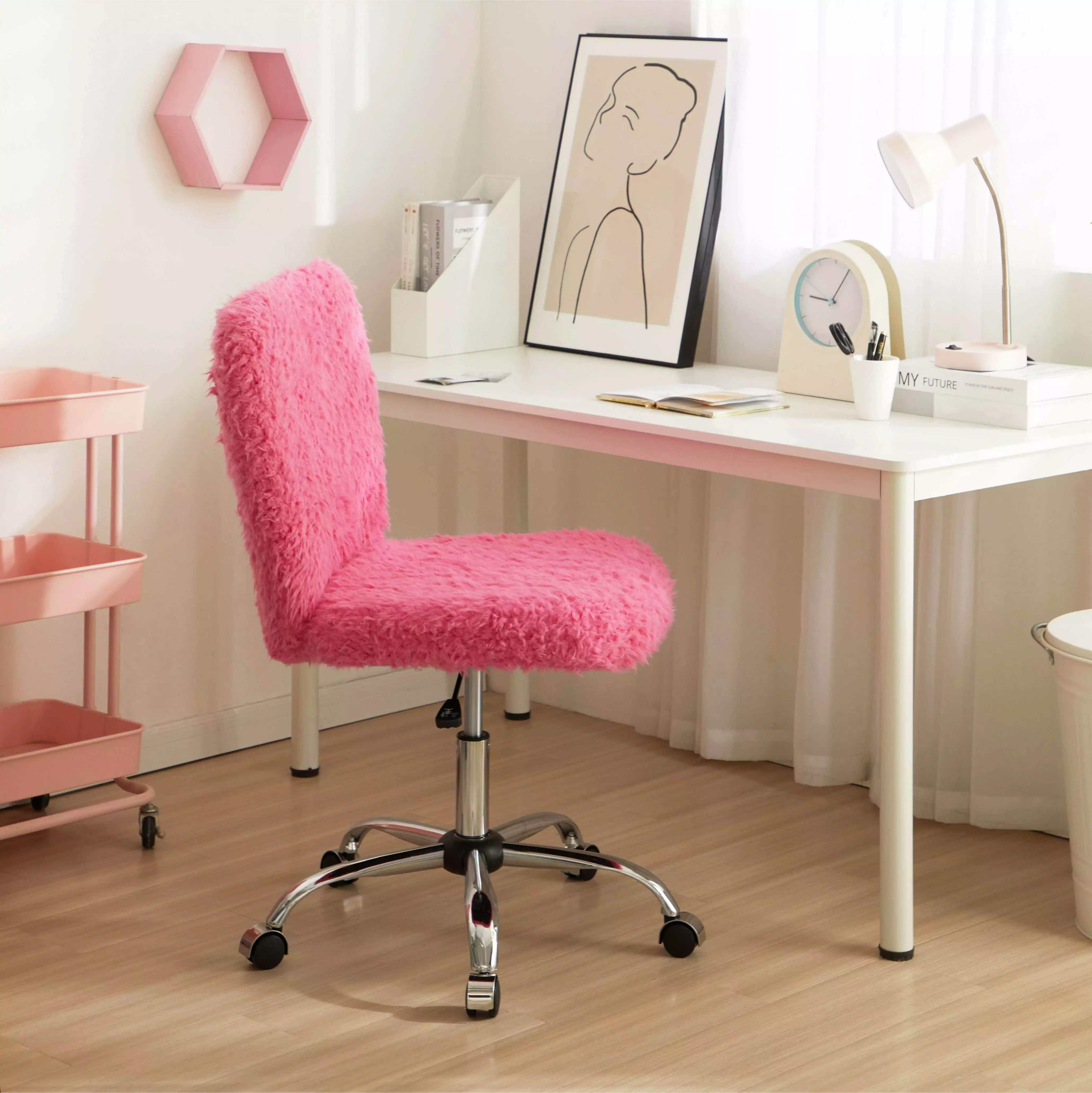 Urban Shop Faux Fur Armless Swivel Office Chair Multiple Colors