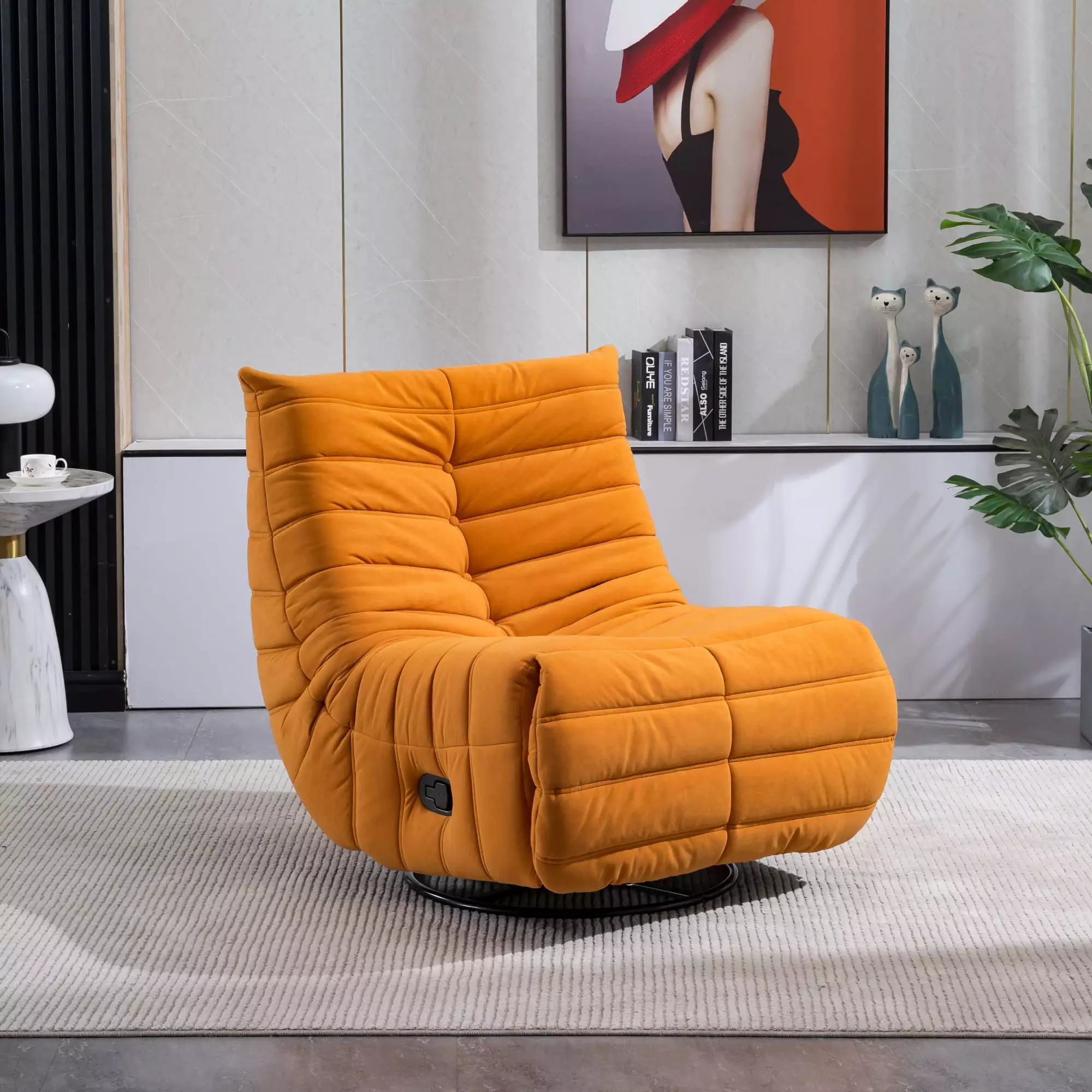 Swivel and Rocking Velvet Recliner Adjustable Footrest and Side Pocket ANTFURN