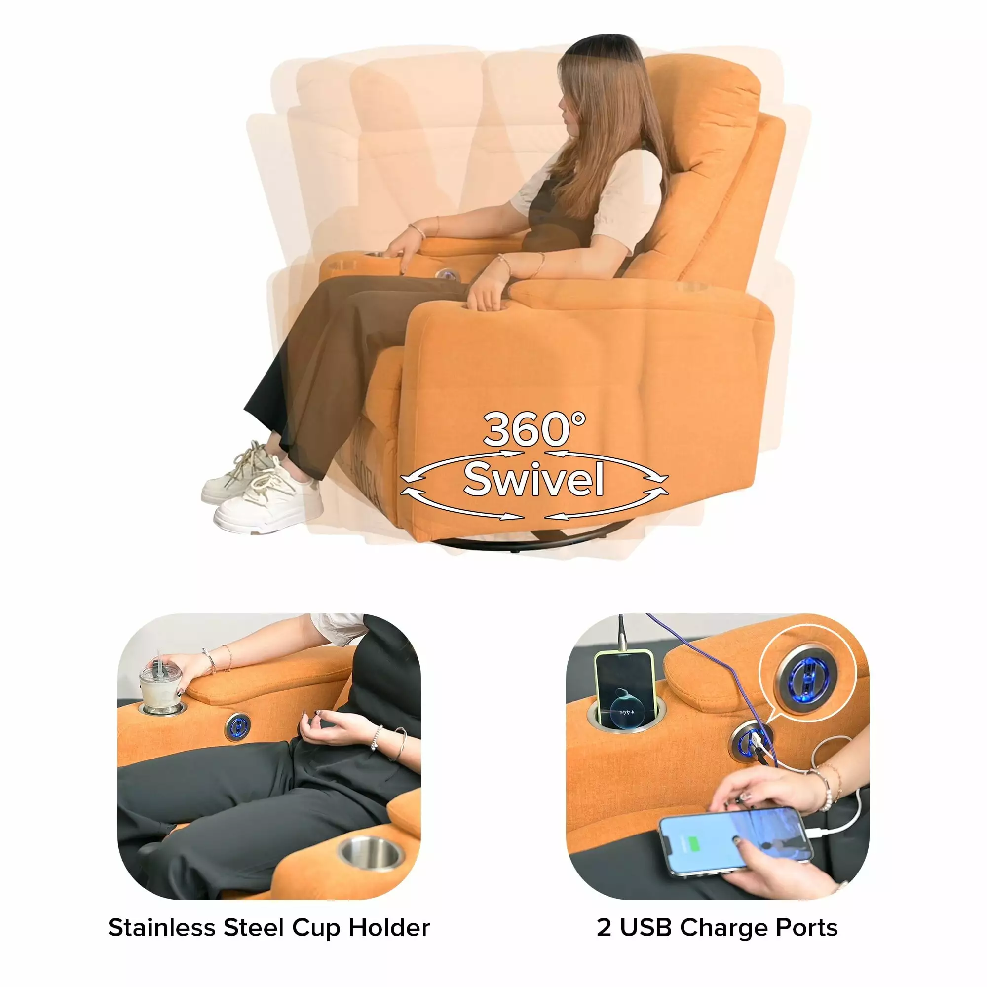 Swivel Rocking Recliner Sofa Chair USB Charge Port Living Room Bed Bath & Beyond