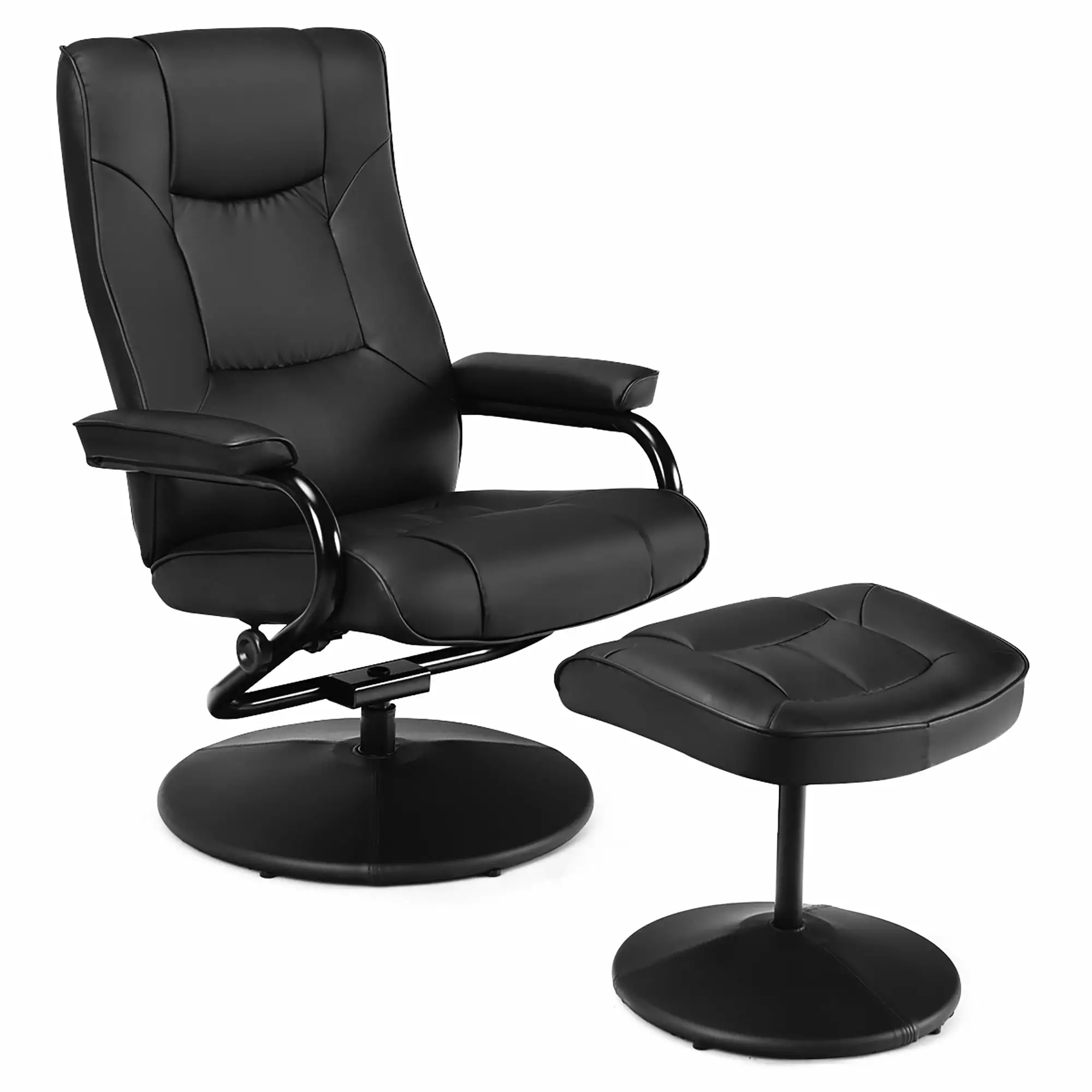 Costway Recliner Chair Swivel PU Leather Lounge Accent Armchair Ottoman Black