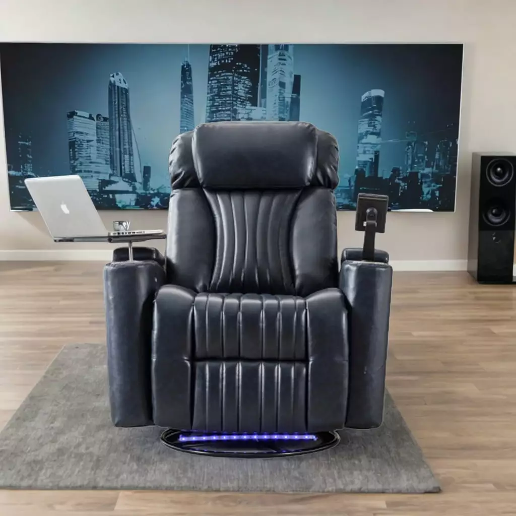 270° Power Swivel Recliner LED Light Strip and Hidden Storage - Modern Home Theater Seating FULLOVE