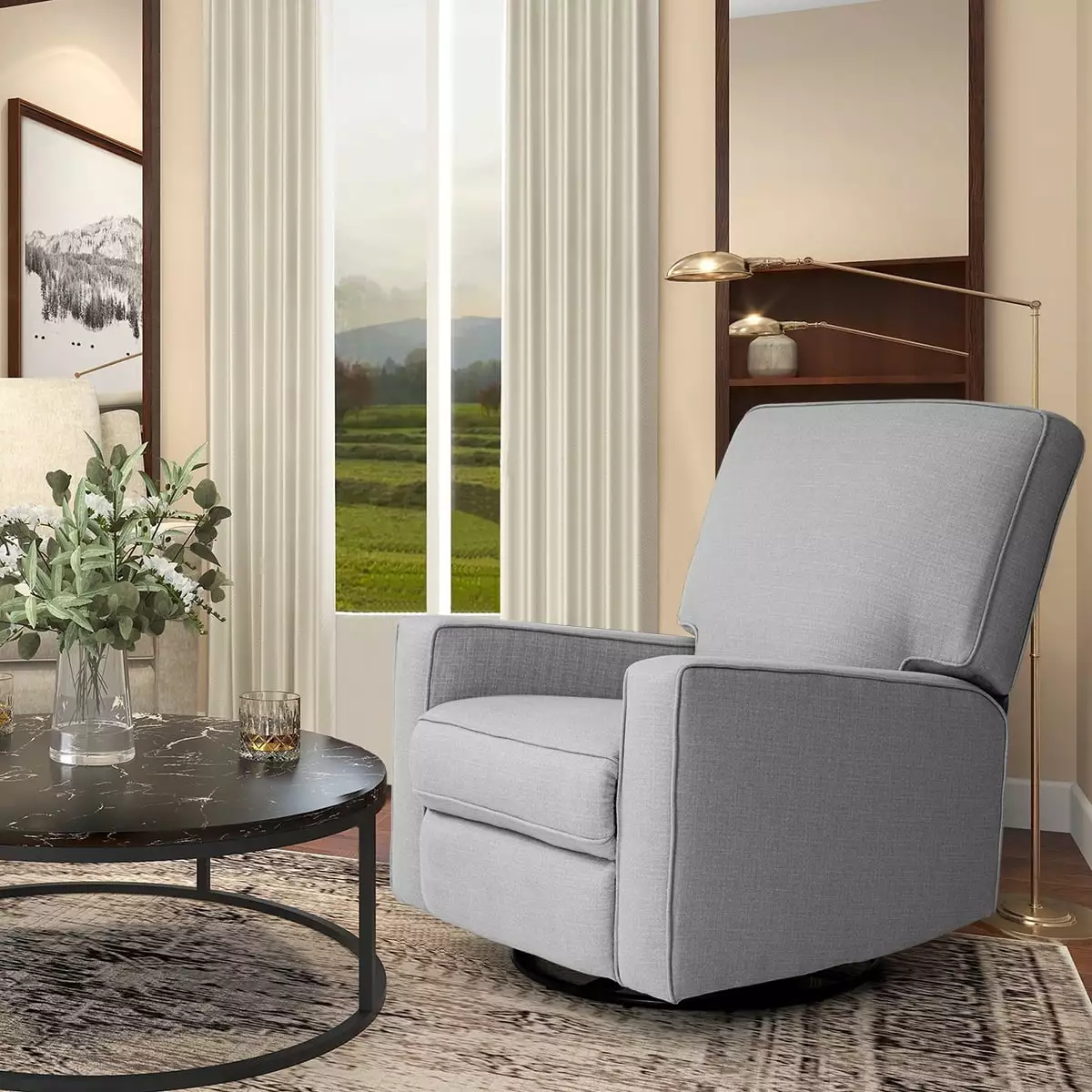 Harkawon Swivel Recliner Chair Waterproof Dustproof Adjustable Footrest Grey