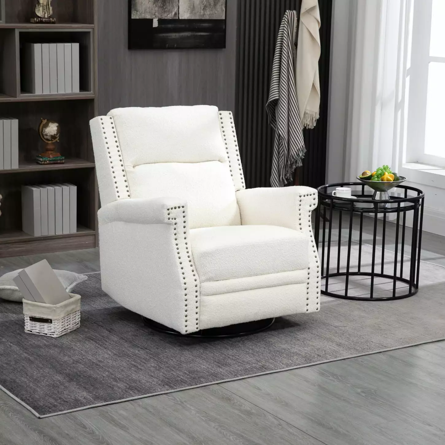 Beige 360 Degree Swivel Recliner Chair Soft Boucle Material HATNOKIL