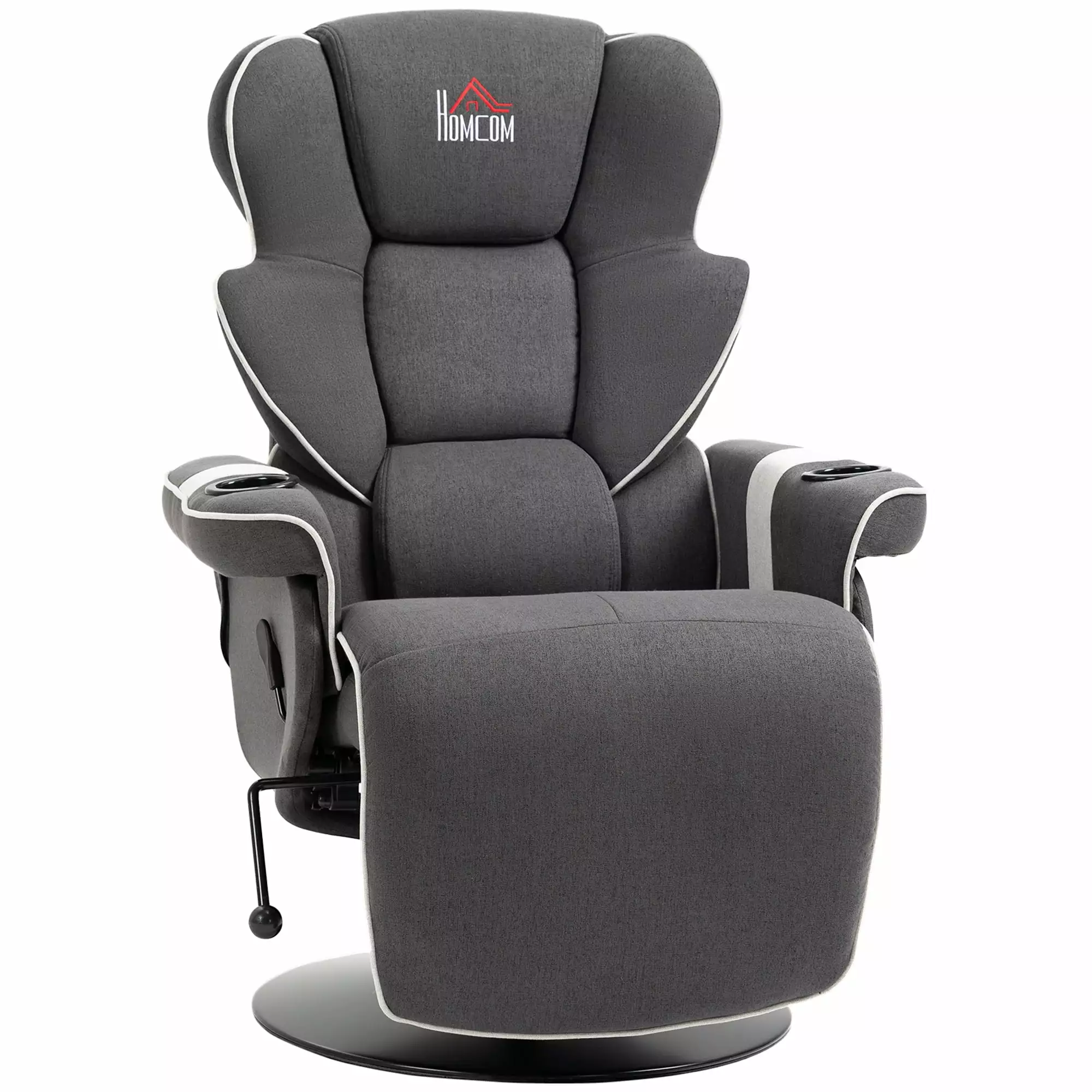 Manual Recliner Swivel Lounge Armchair Footrest and Cup Holders Black Jamini