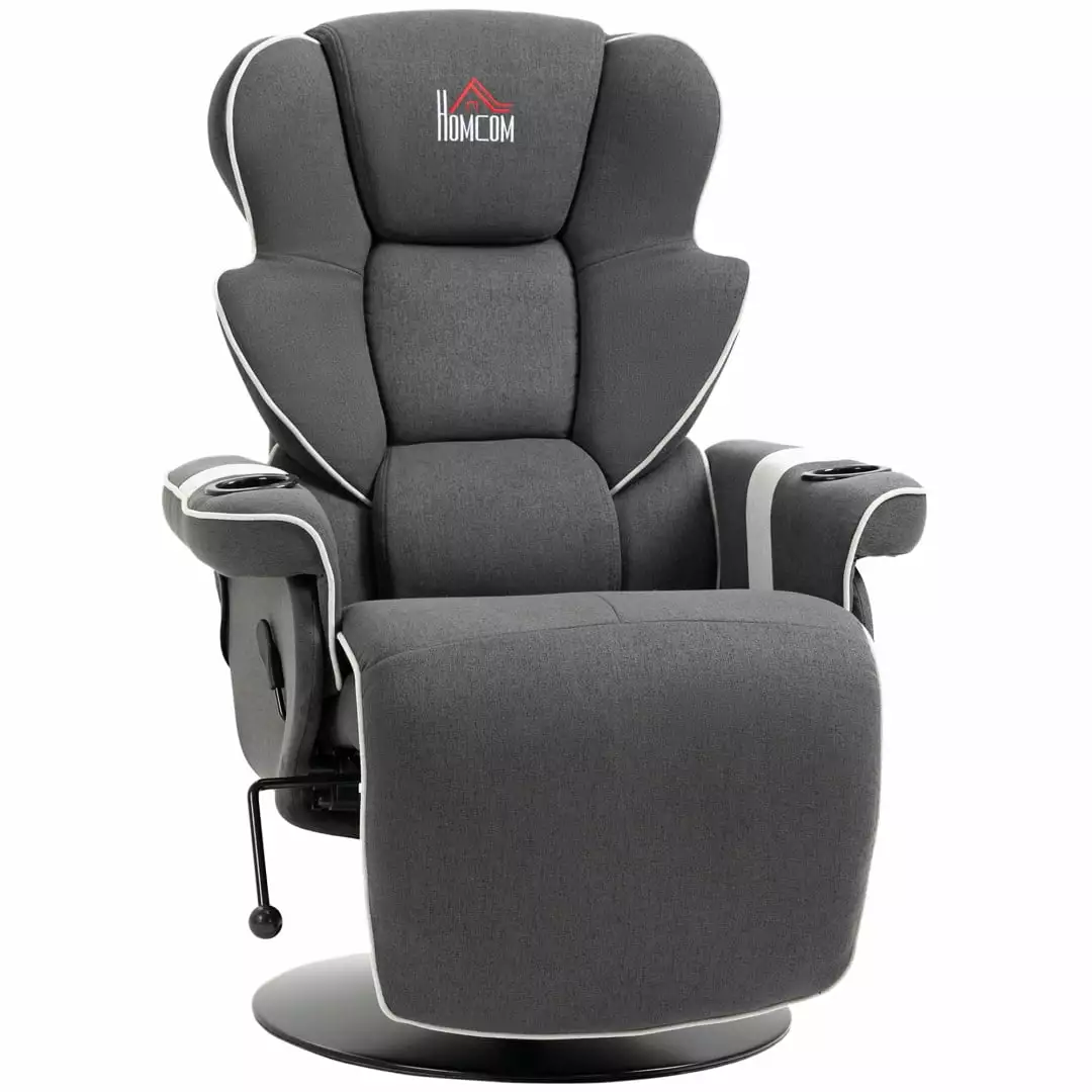 Manual Recliner Footrest and Cup Holders 360 Degree Swivel Lounge Chair Black JAMPOOCA