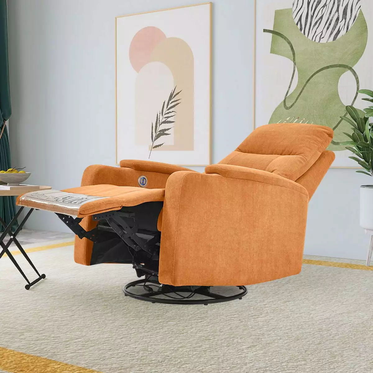 Swivel Rocking Recliner Sofa Chair USB Charge Port Cup Holder Living Room Bedroom Light Orange SY