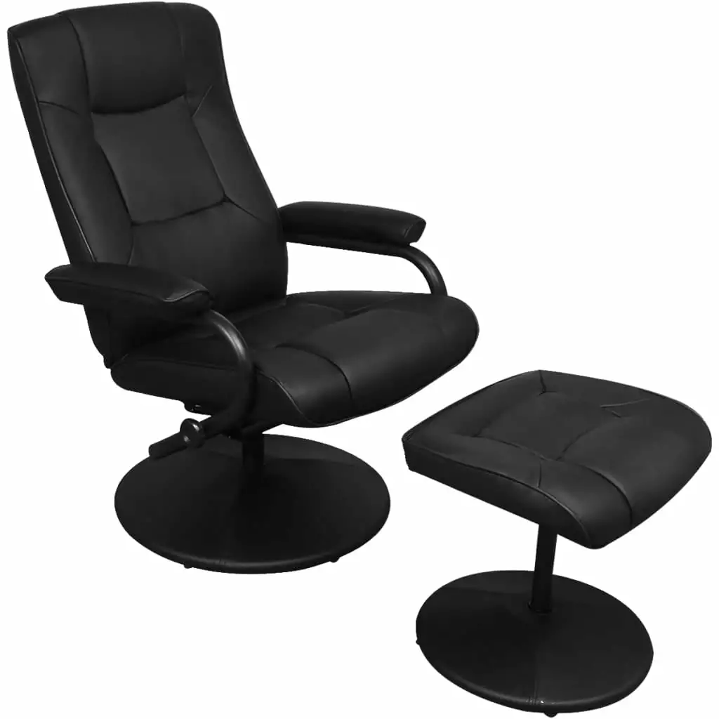 vidaXL Swivel Recliner Ottoman Black Faux Leather Lounge Chair