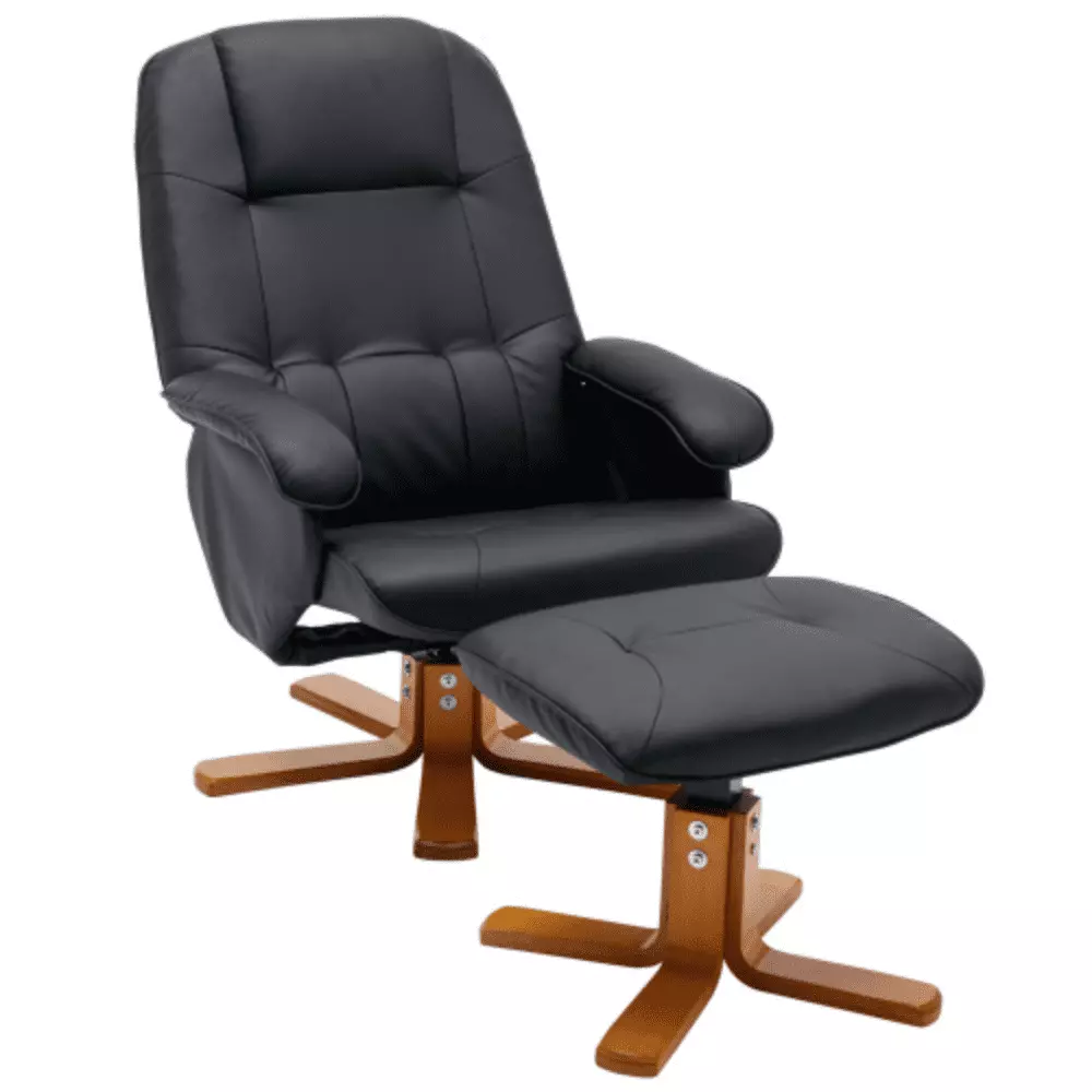 Recliner Chair Ottoman and Swivel Base Faux Leather Beige and Black Living Room YRWL