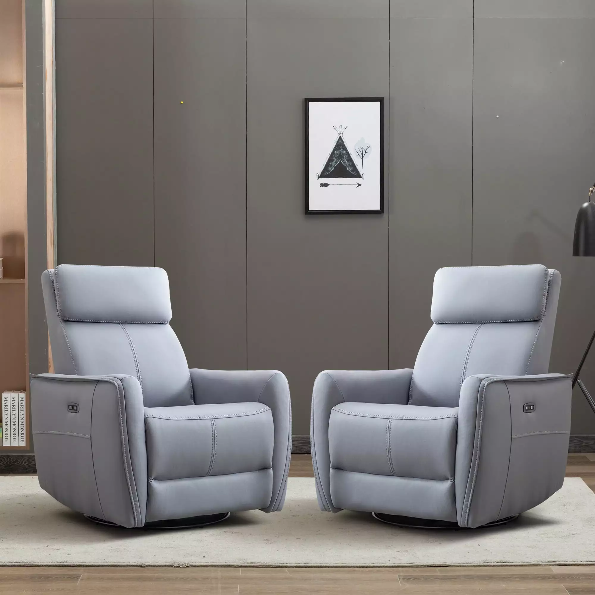 Bestier Swivel Rocker Recliner Chair USB Ports - Electric Glider Reclining Sofa Grey