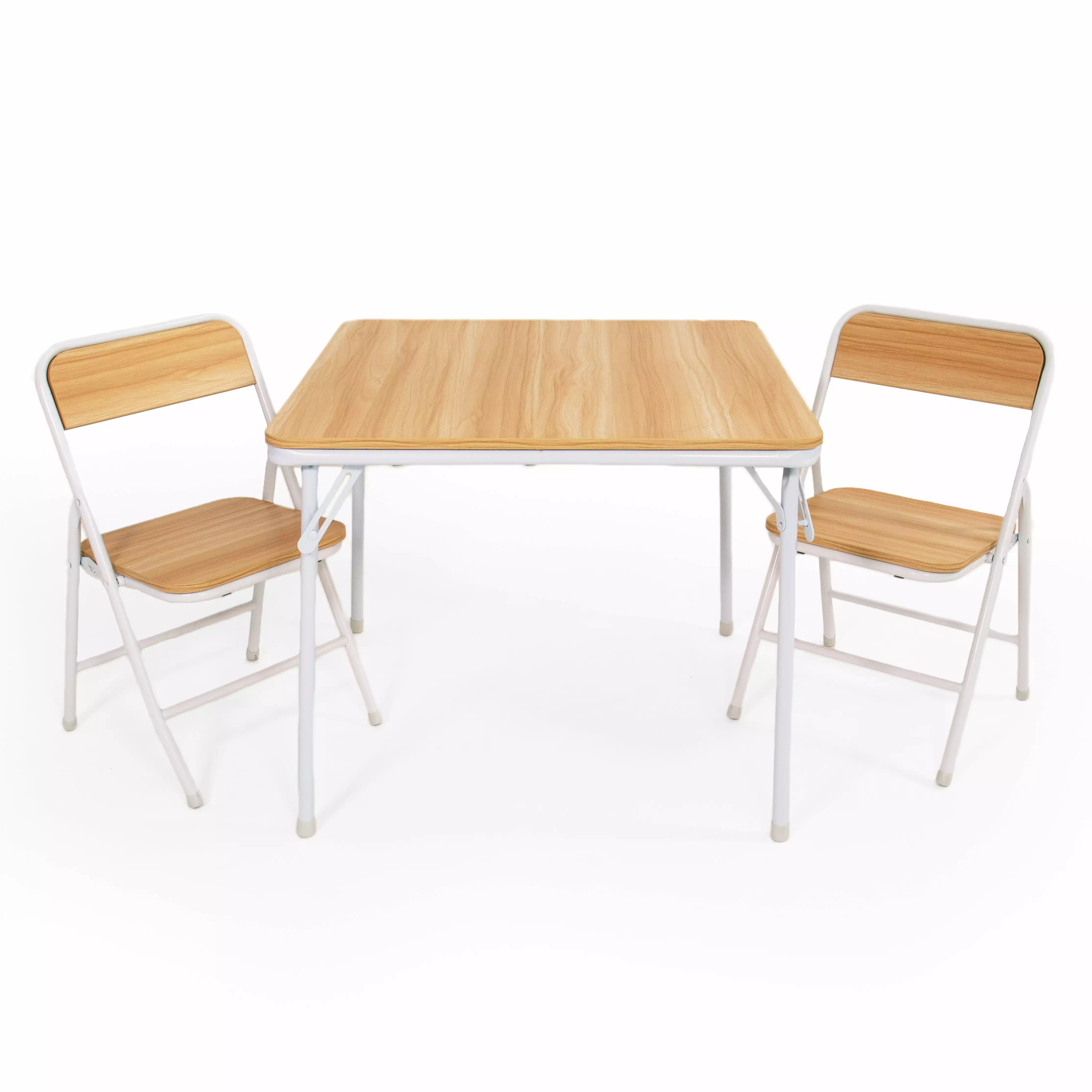 Humble Crew Journey Child Wood Folding Table and 2 Chairs Set Natural Wood and White