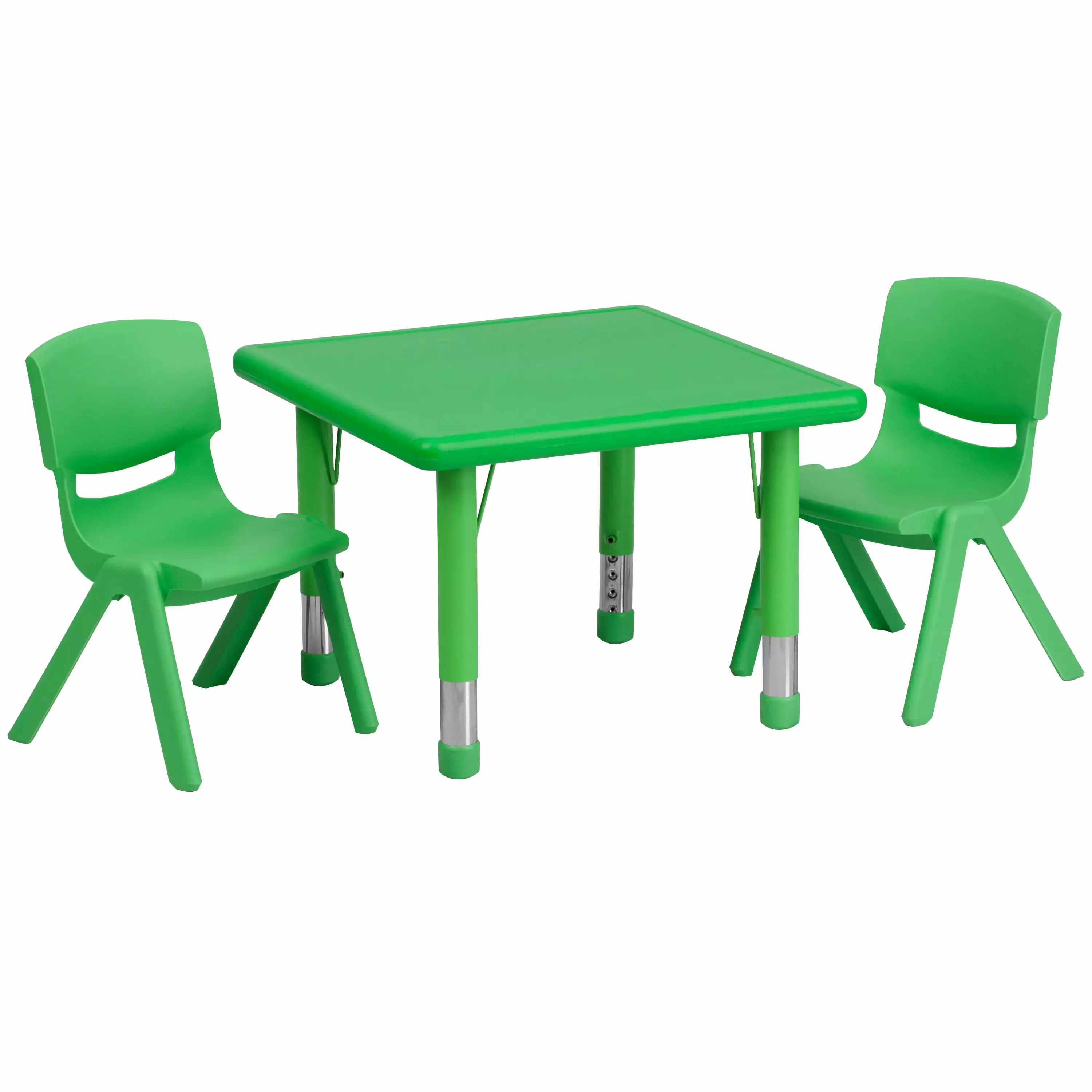 Flash Furniture 24 Inch Square Green Plastic Height Adjustable Activity Table Set 2 Chairs Kids