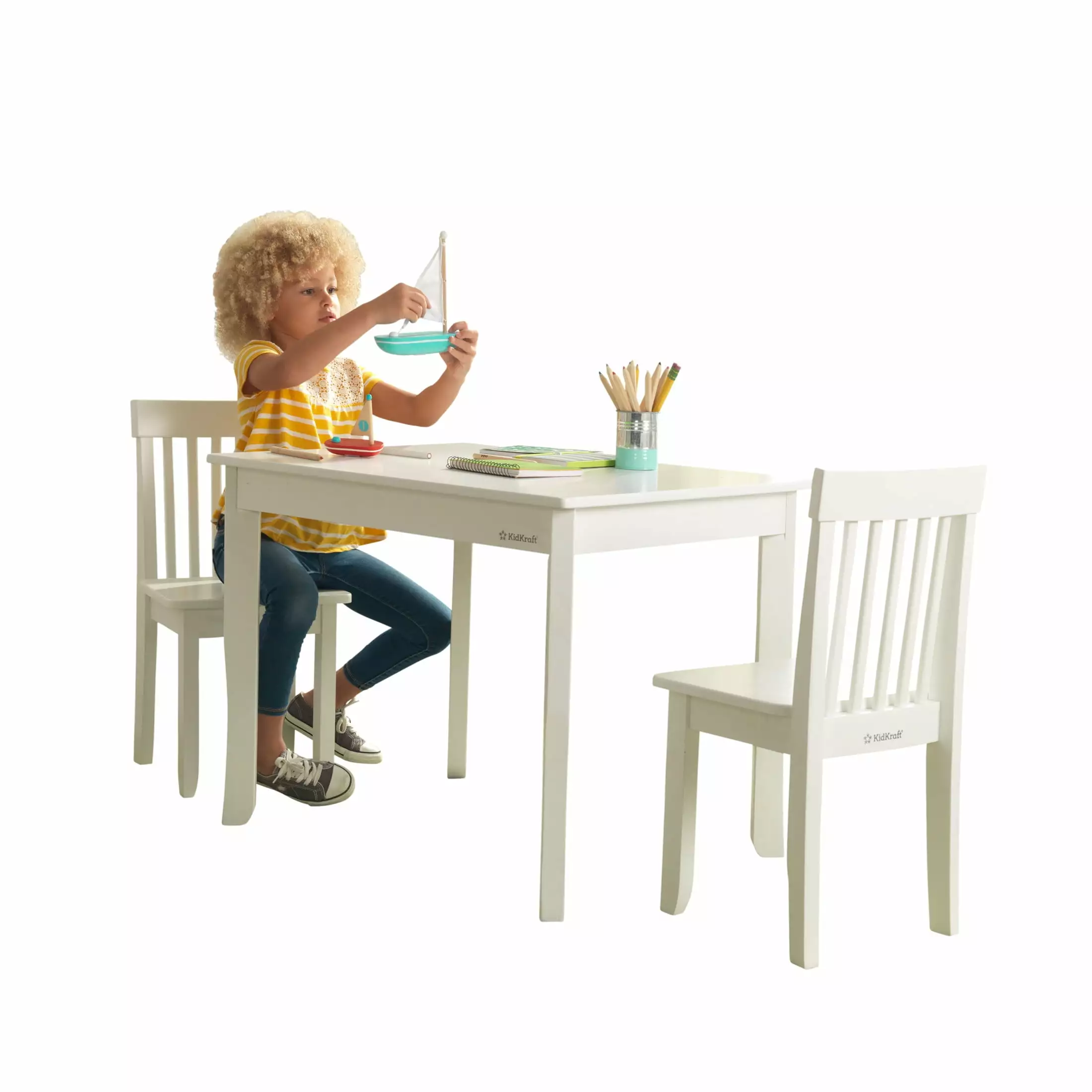 KidKraft Wooden Avalon Table and 2 Chair Set White Kids Activity Furniture