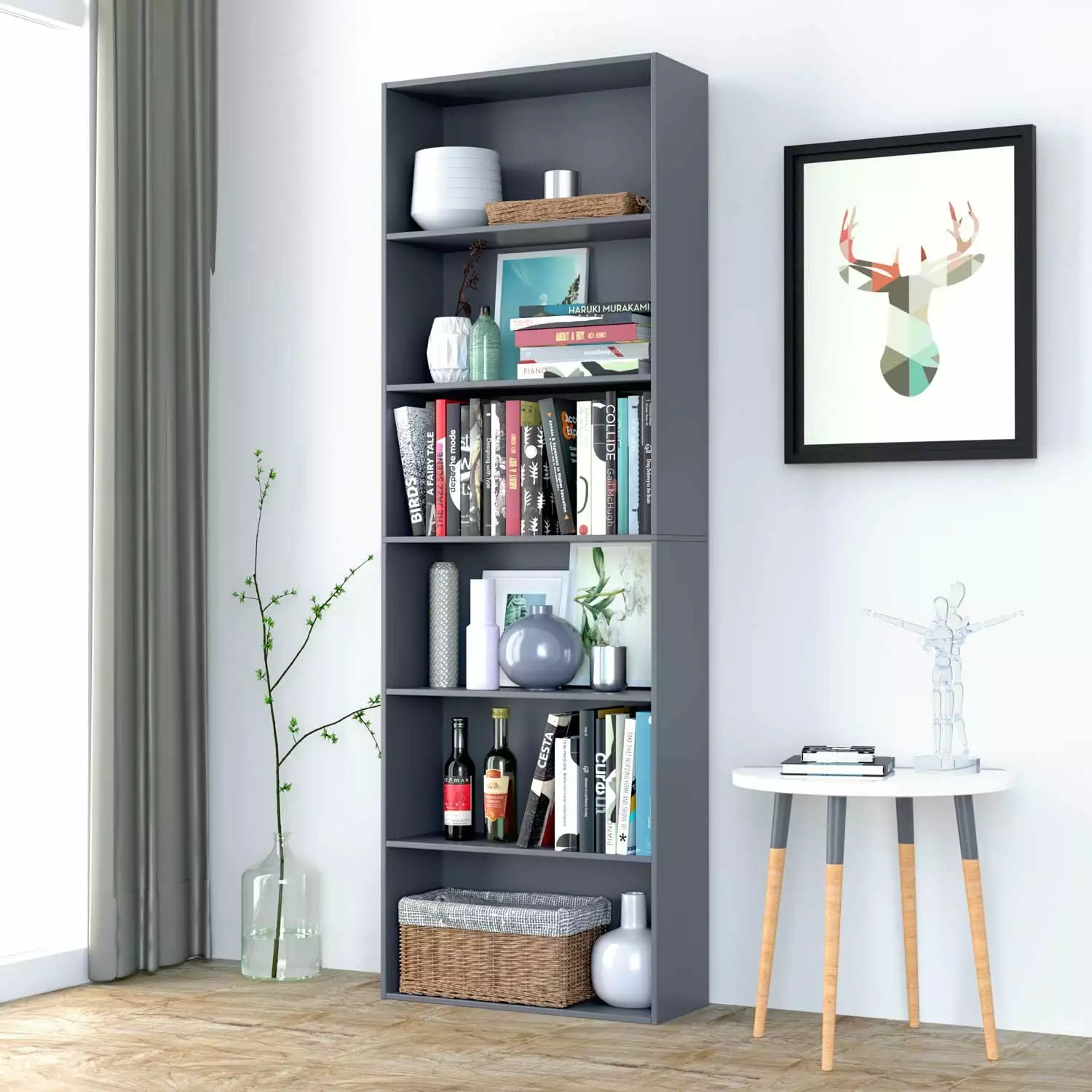 Homfa 6-tier Gray Bookshelf - 70.8 Tall Bookcase Office or Living Room