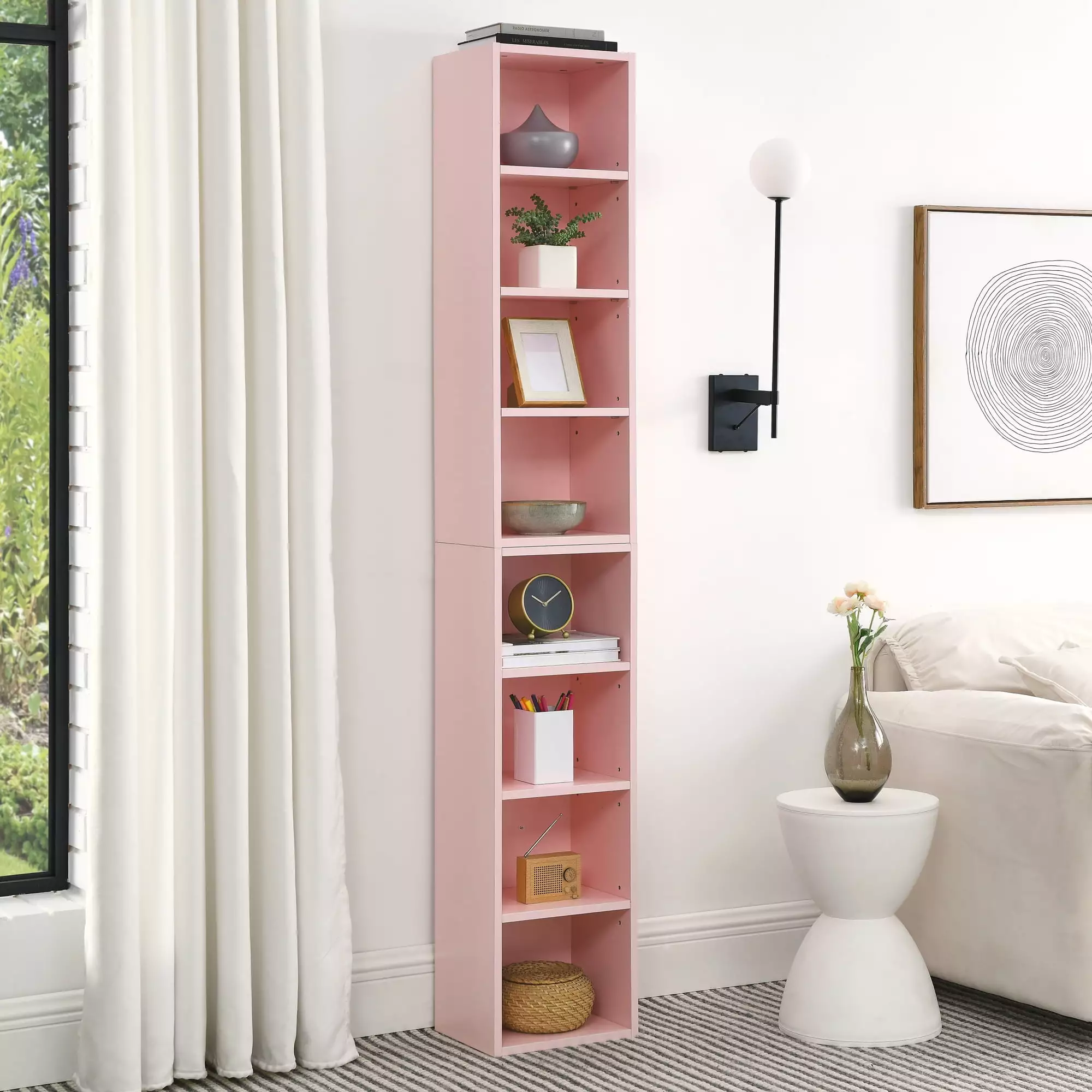Poutilizeayar 8-Tier Media Tower Rack Slim Storage Cabinet Adjustable Shelves Tall Narrow Bookcase Display Bookshelf Home ...
