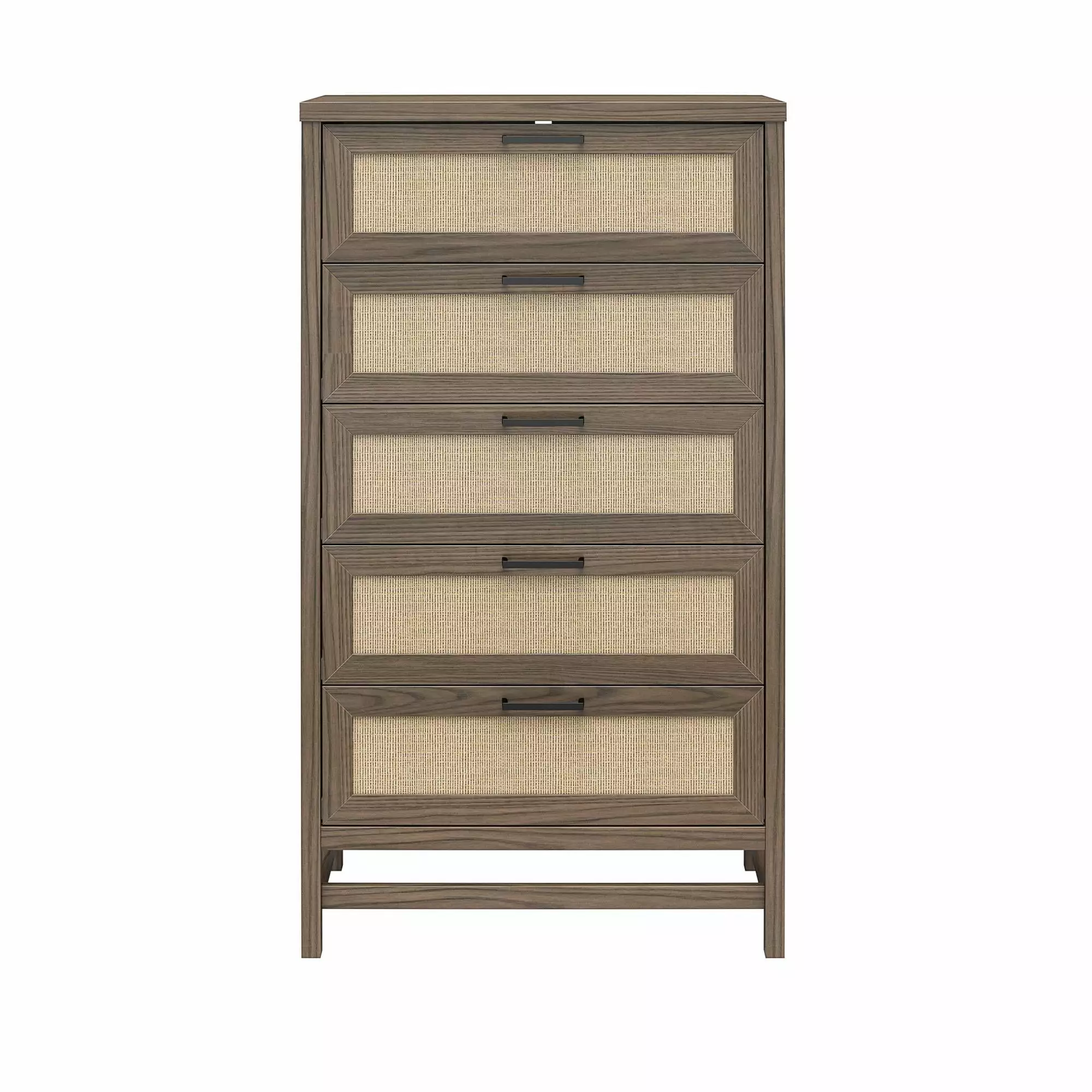 Ameriwood Home Lennon Tall 5 Drawer Dresser Medium Brown Faux Rattan
