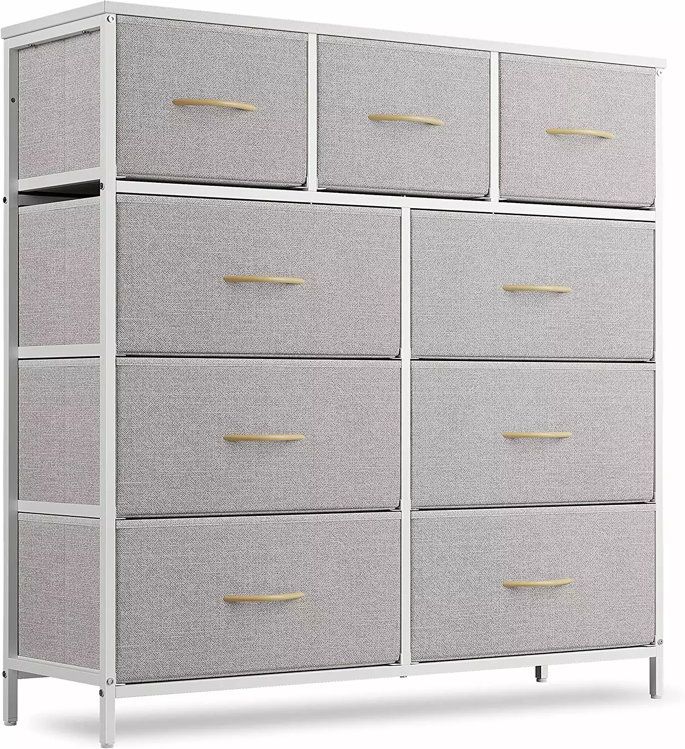 CubiCubi 9 Drawer Dresser Bedroom Sturdy Steel Frame Wood Top Light Grey Storage Organizer