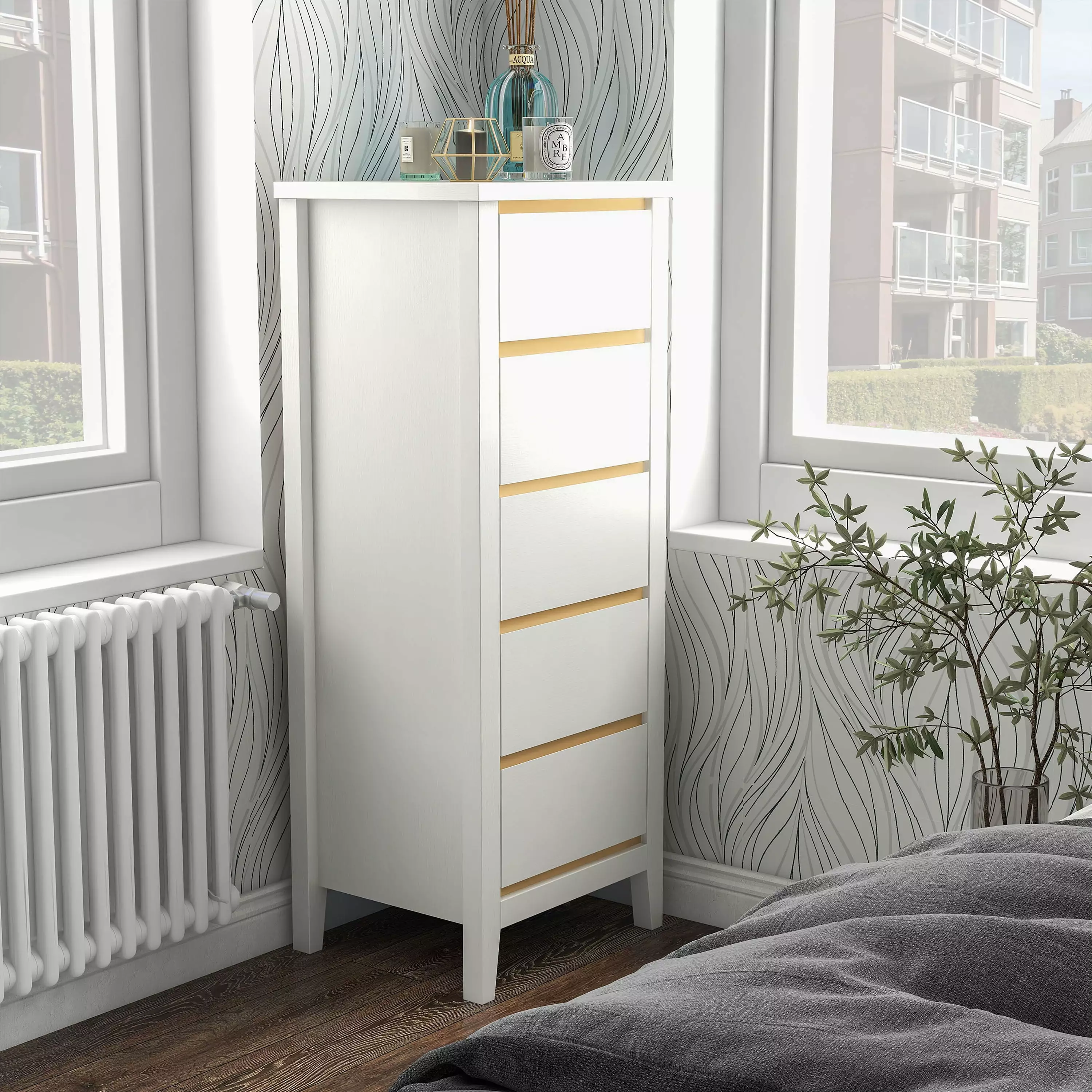 Furniture America Laine 5-Drawer Wood White Tall Chest