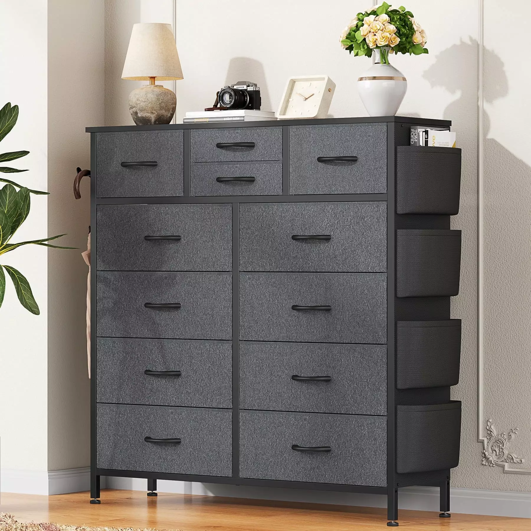 GIKPAL 12 Drawer Tall Dresser Chest Drawers Fabric Storage Bedroom Living Room Gray