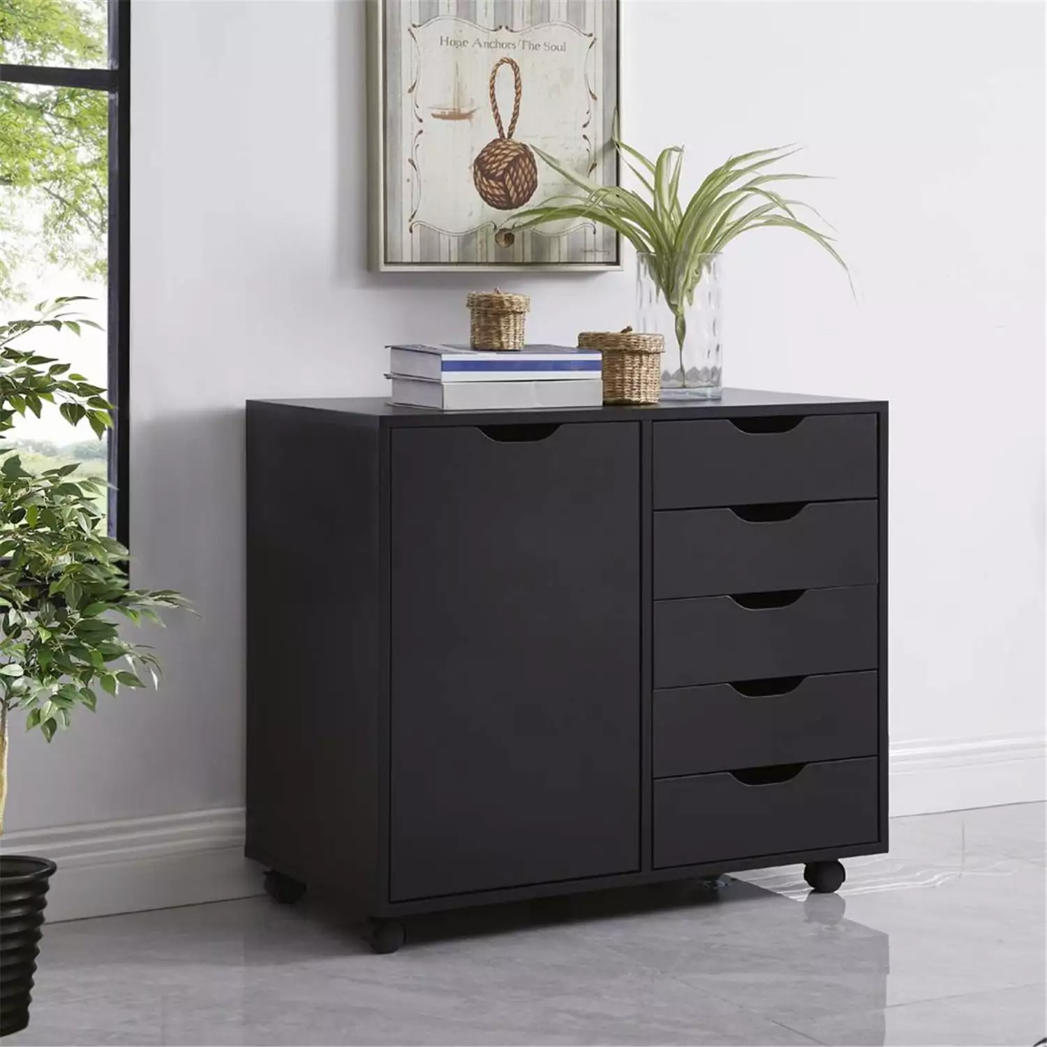 Home Imports Emporium 5 Drawer Tall Dresser Bedroom Kids Closet - Black Makeup Dresser