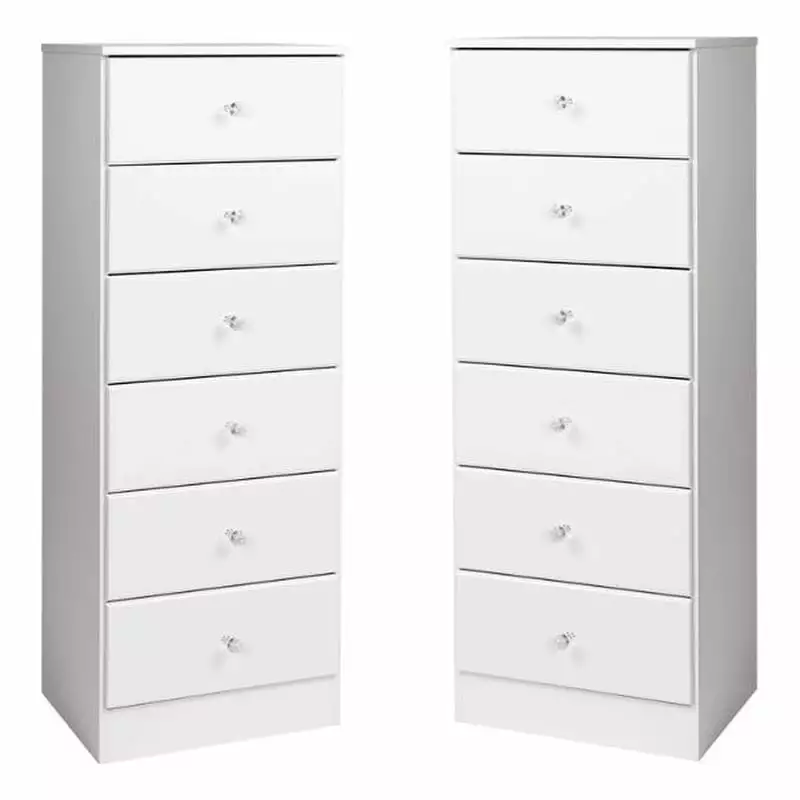 Home Square 6 Drawer Wood Tall Chest Set White (Set 2)
