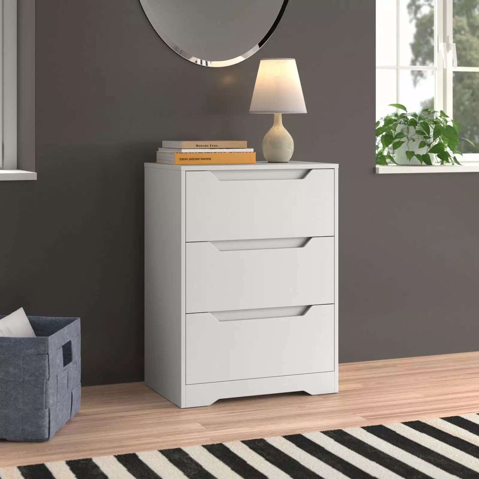 Homfa White 3-Drawer Tall Nightstand Chest Cutout Handles Living Room