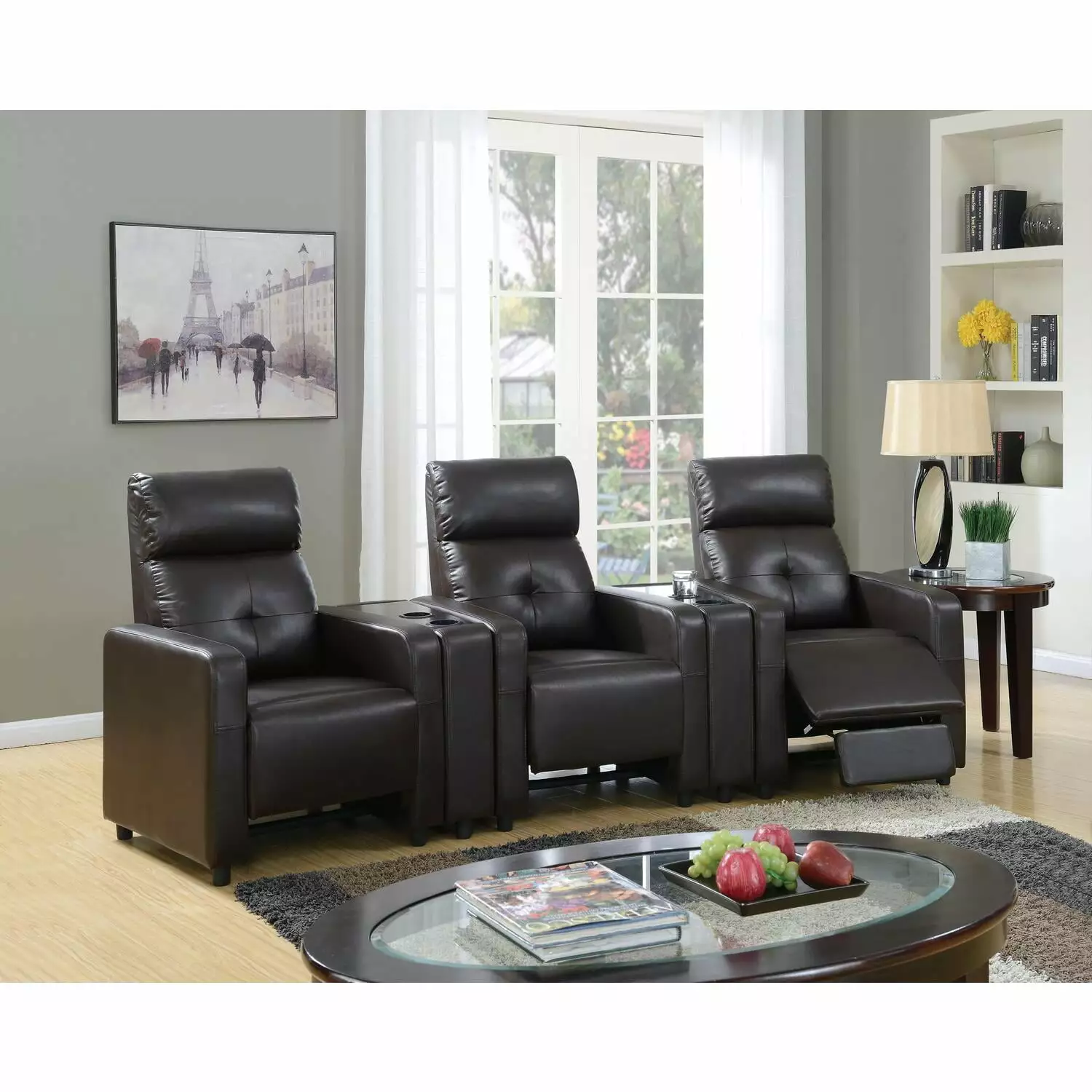 ACME Britten Faux Leather Tufted Motion Reclining Home Theater Espresso Acme Furniture