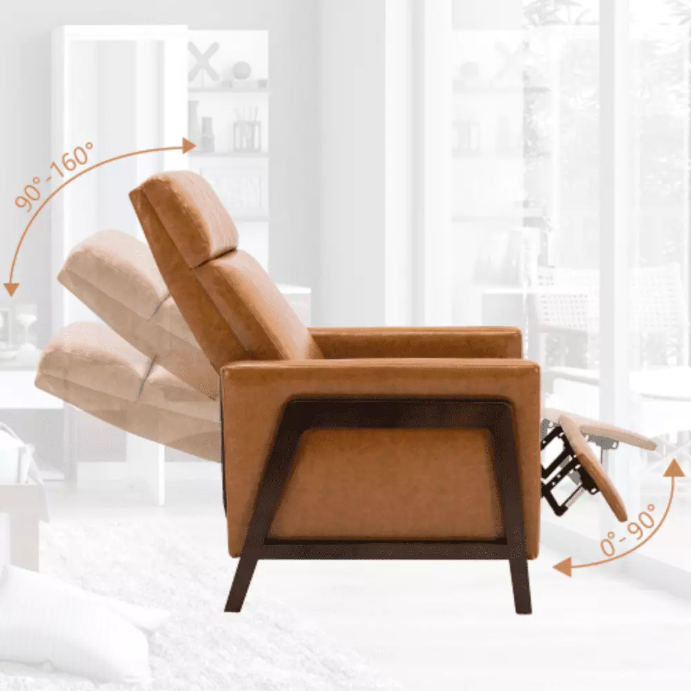 Wood-Framed PU Leather Recliner Chair Adjustable Home Theater Seating Thick Cushion Brown YRWL