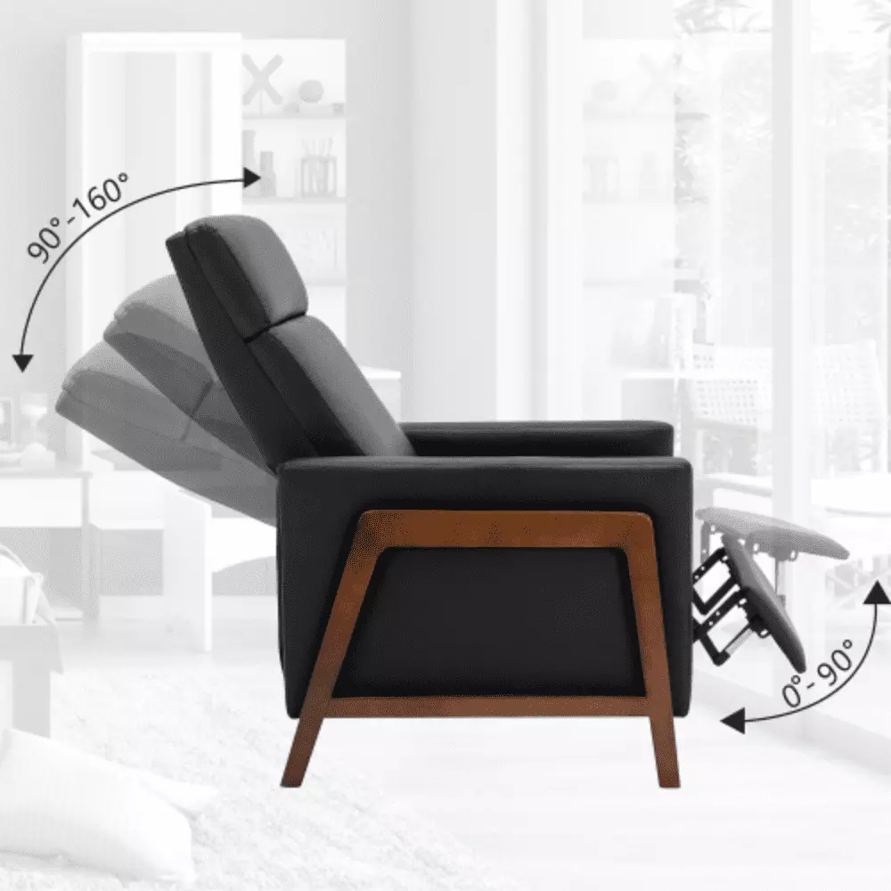 Wood-Framed PU Leather Recliner Chair Adjustable Home Theater Seating Black YRWL