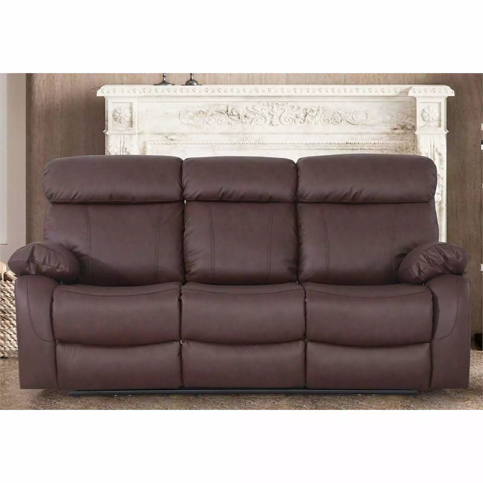 Alexent Power Recliner Sofa Leather 3 Seater Theater Couch w Cupholder Brown