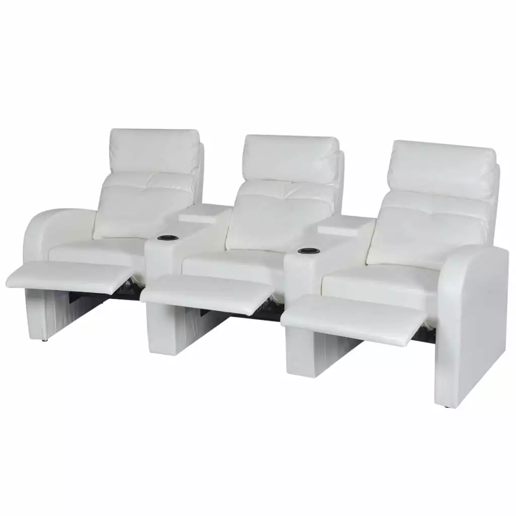 vidaXL 3-Seater Home Theater Recliner Sofa White Faux Leather Comfortable