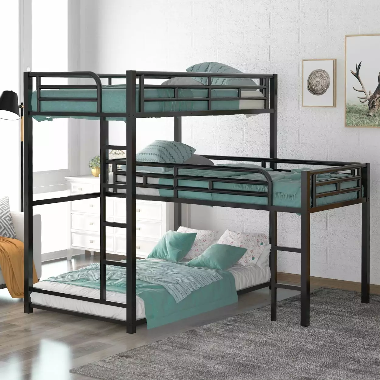 Twin Size Metal House Bed Roof Windows Ladder and Safety Guardrails Kids Teens ARCTICSCORPION