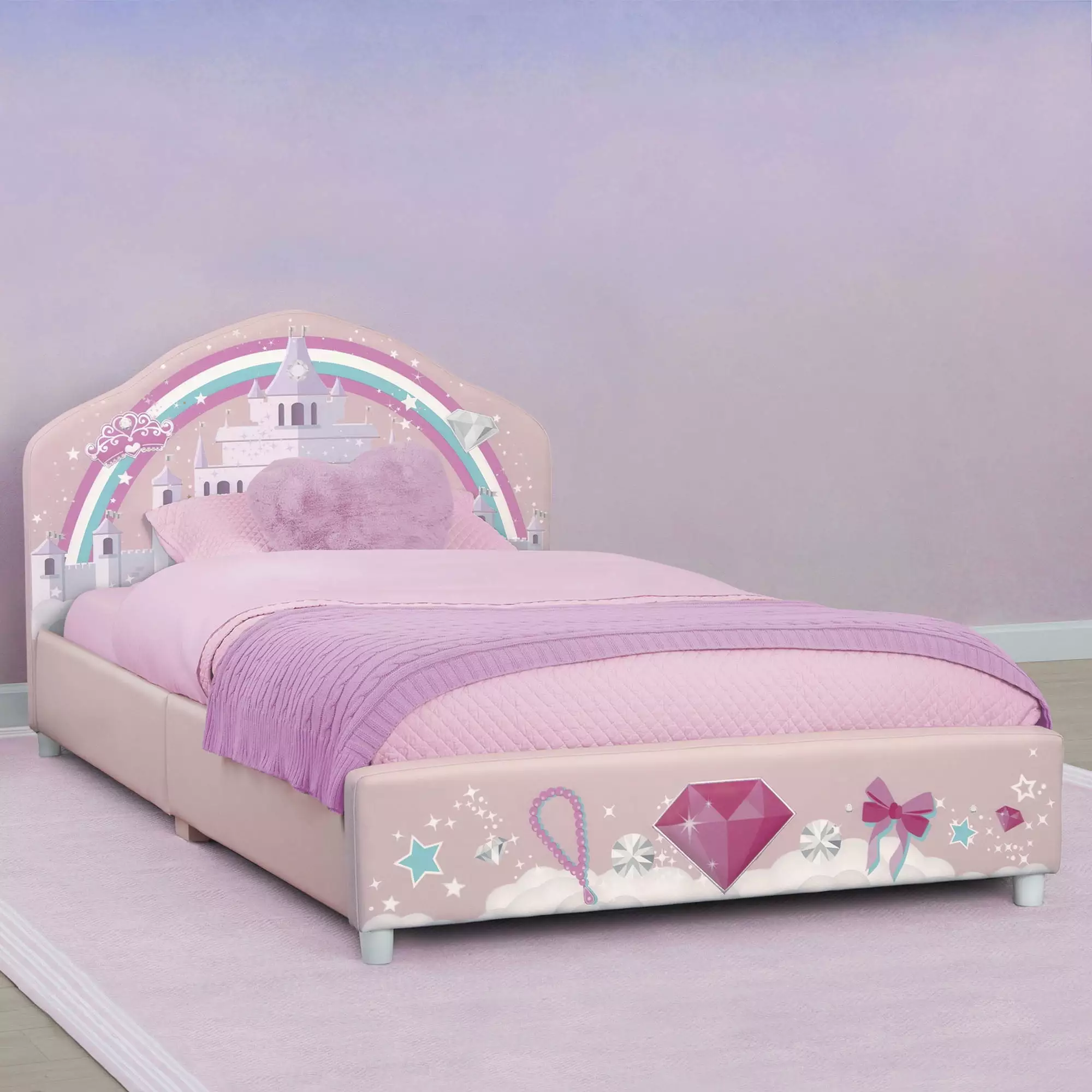 Delta Children Princess Upholstered Twin Bed Pink Kids