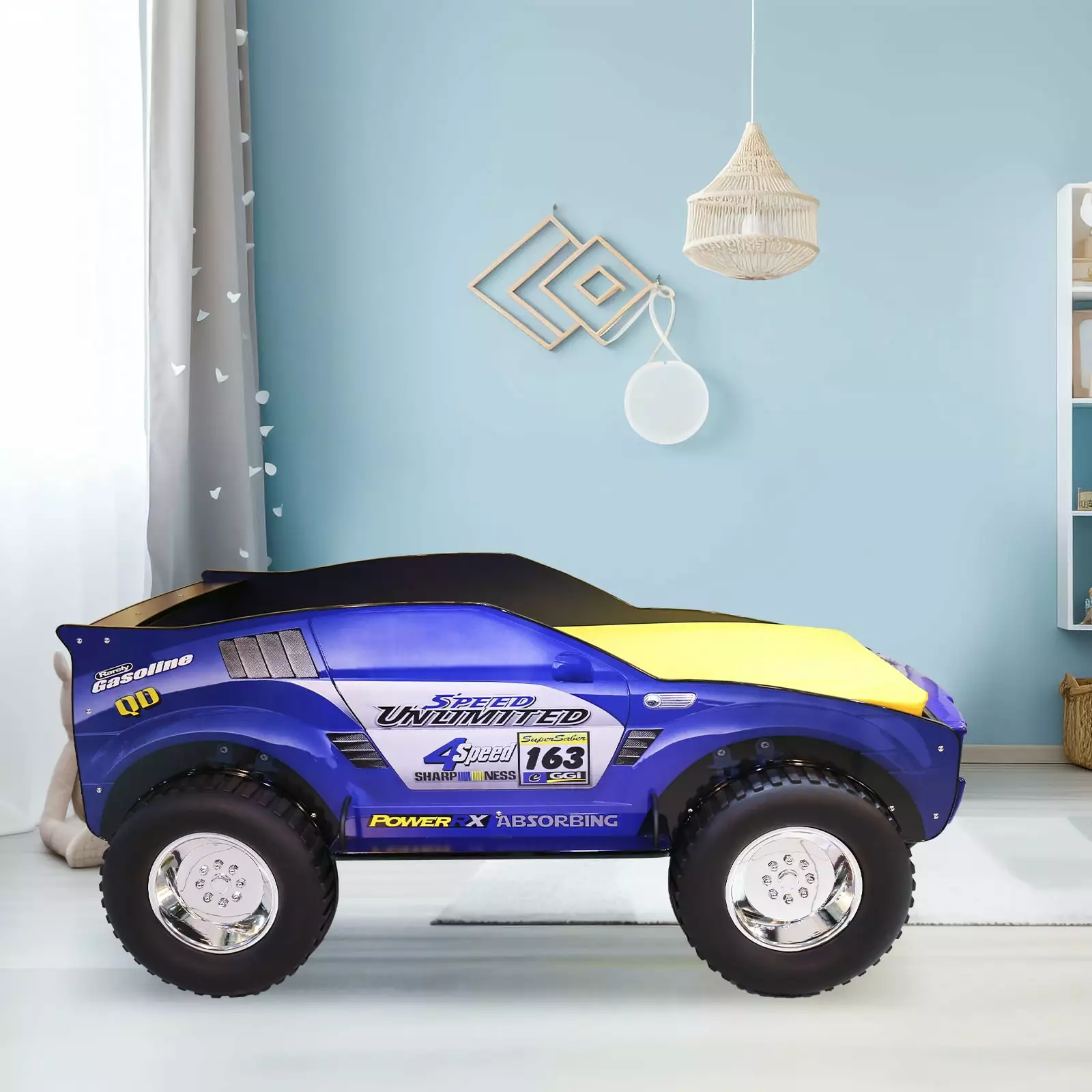 Unlimited Speed Jeep Car Bed Children Twin Size Blue Car-Shaped Bed Kids Boys and Girls Dvasovio