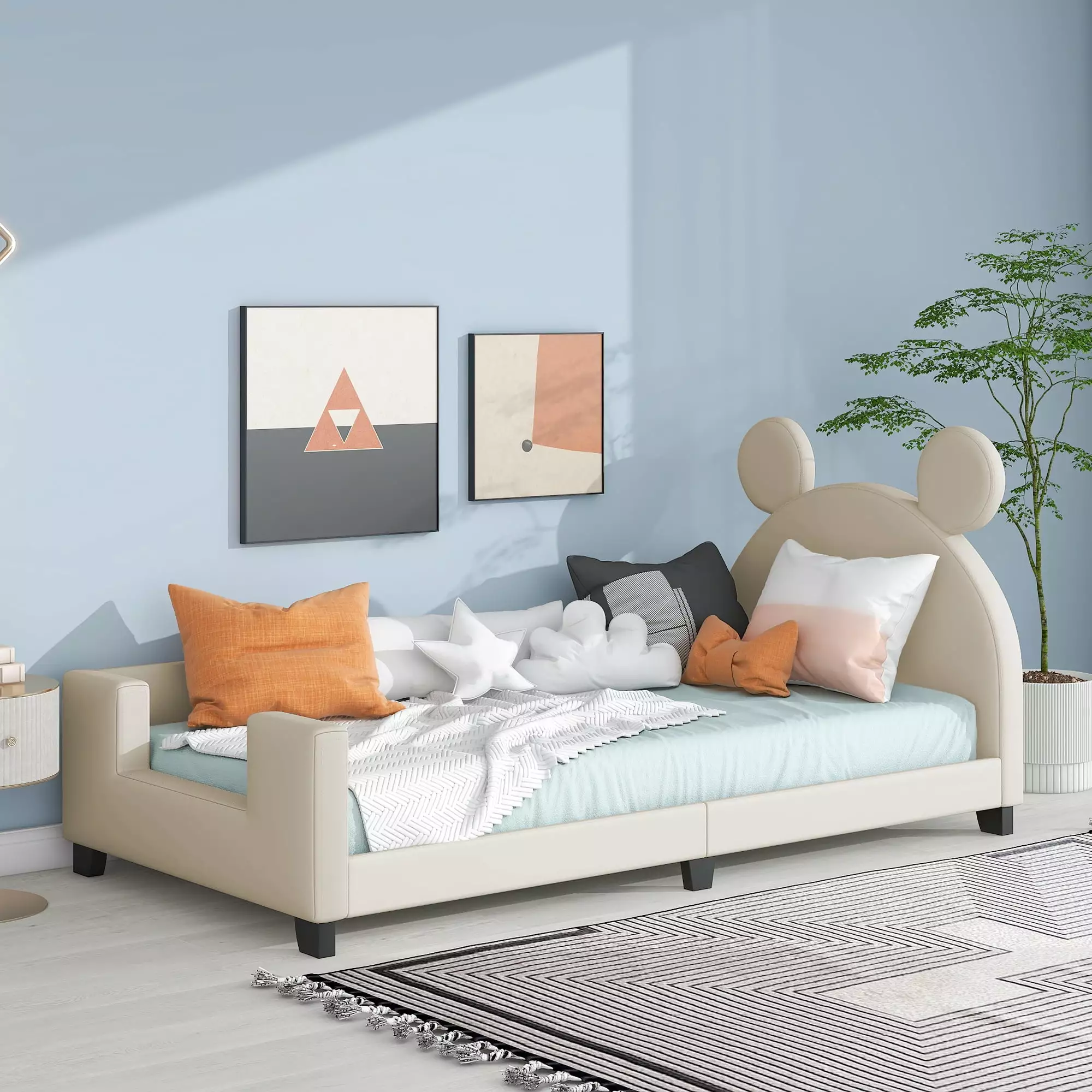Euroco Mickey Mouse Shaped Twin Size Upholstered Daybed Headboard Kids Gray