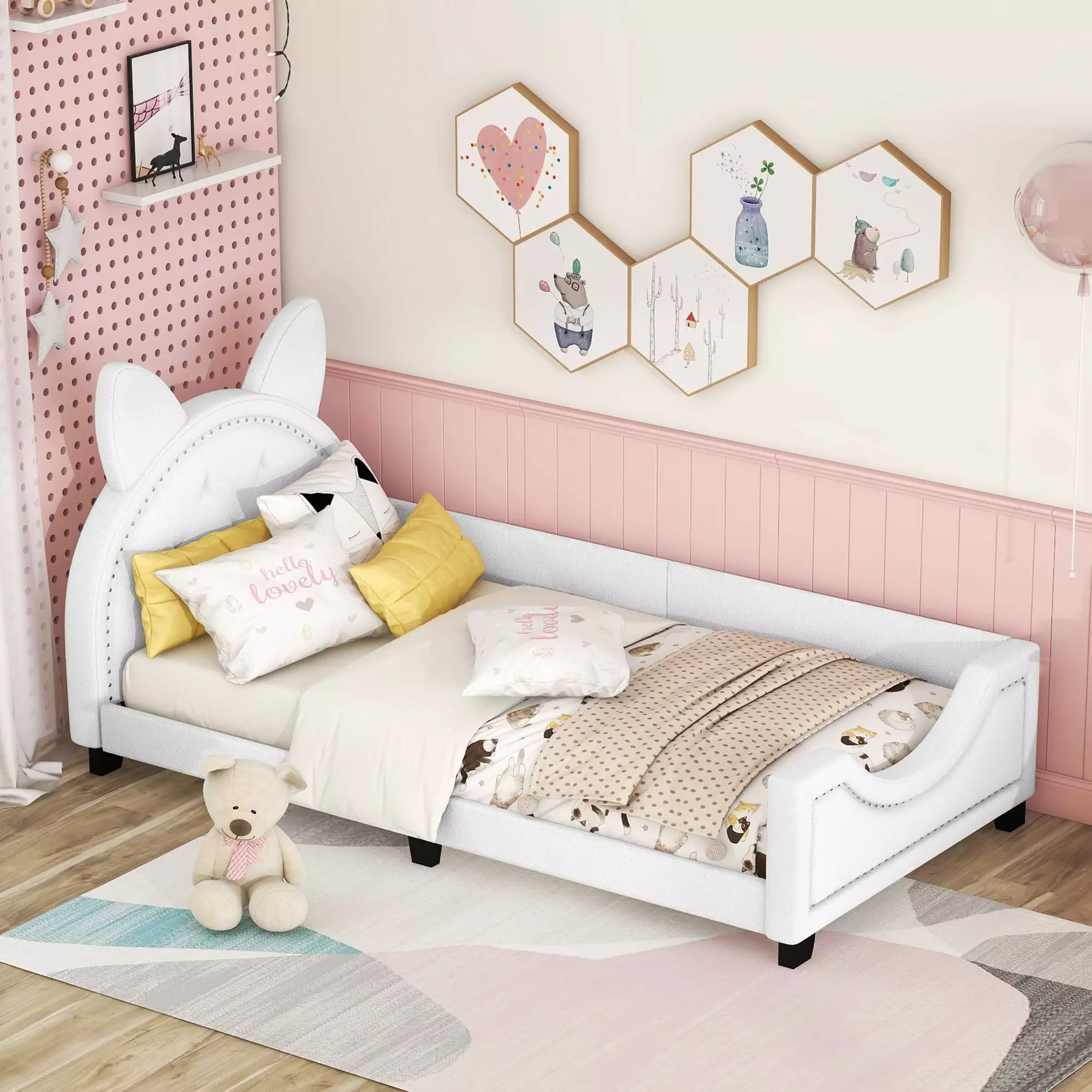 Euroco Twin Size Upholstered Cartoon Cat Shaped Daybed Kids White