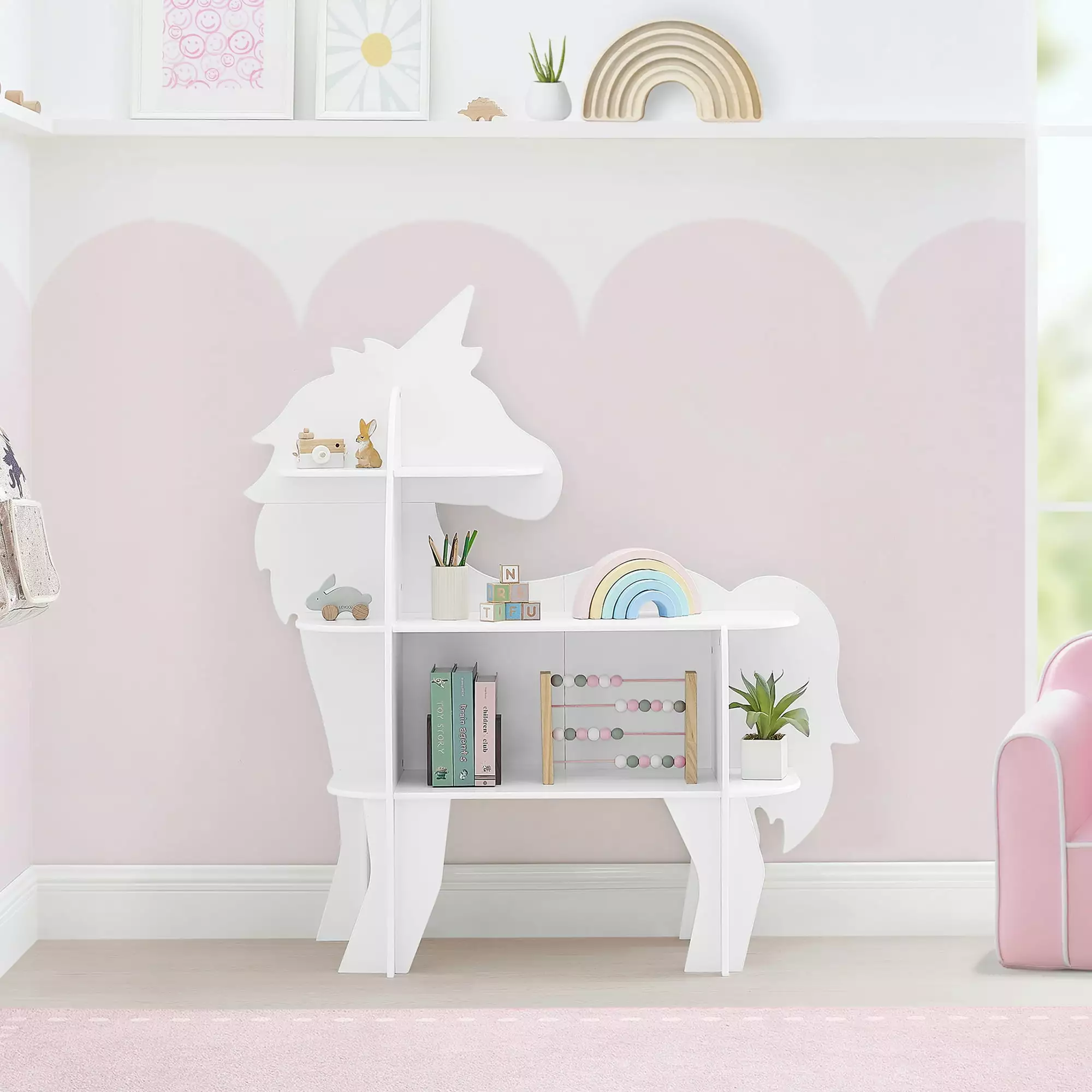 Delta Children Unicorn Bookcase Greenguard Gold Certified White Kids Bookshelf Bedroom Playroom