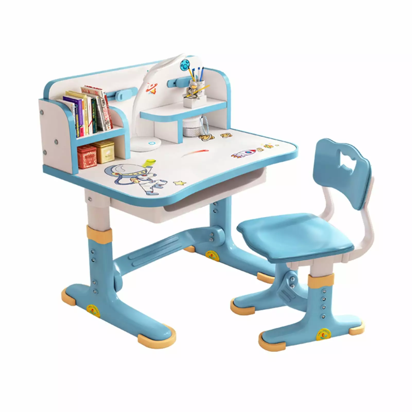 LA TALUS Widened Desktop Multi Separation Cartoon Pattern Desk Chair Set Kids Adjustable Height Study Table Drawer