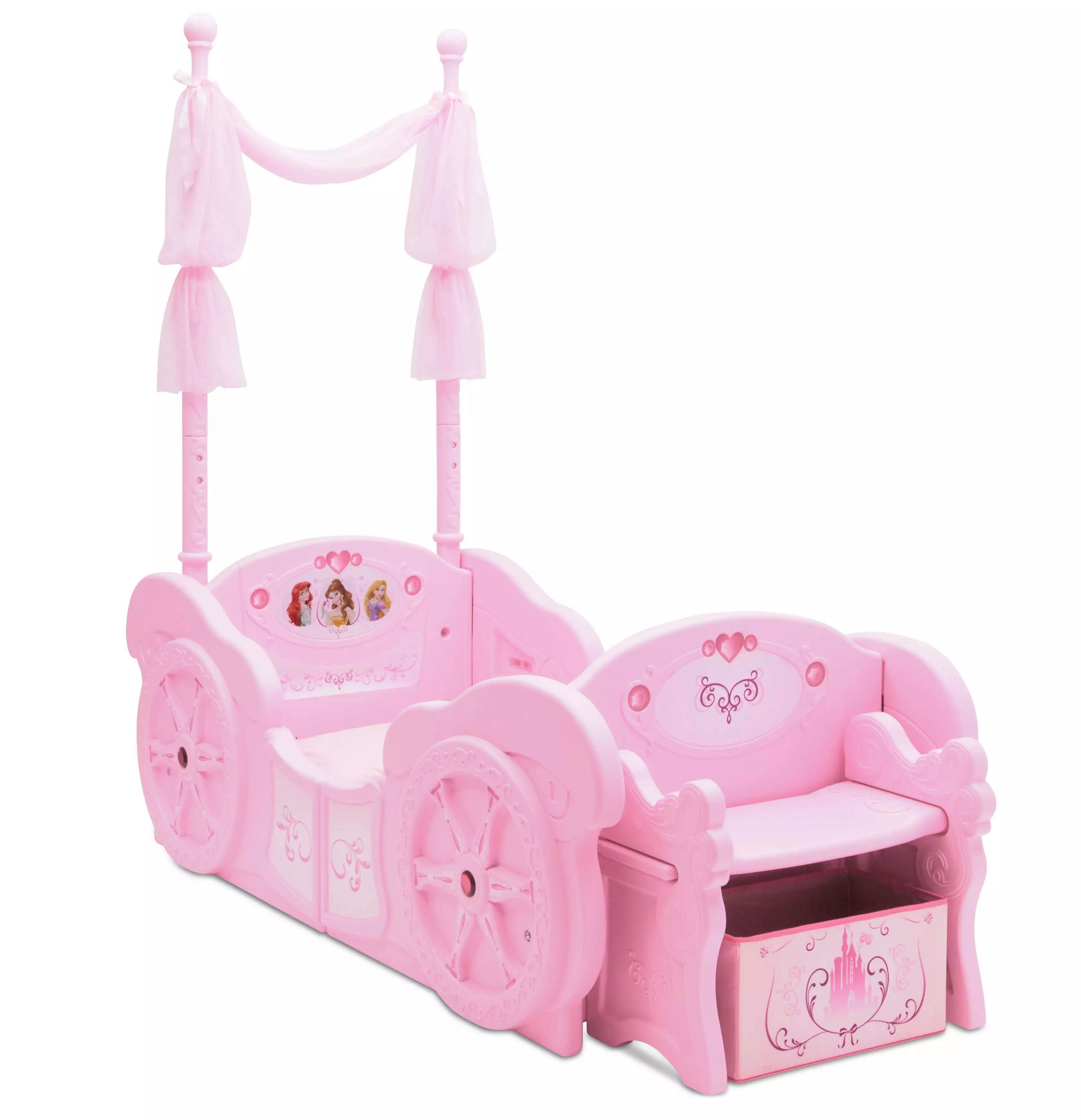 Delta Children Disney Princess Plastic Carriage Toddler to Twin Bed Kids Bedroom Furniture